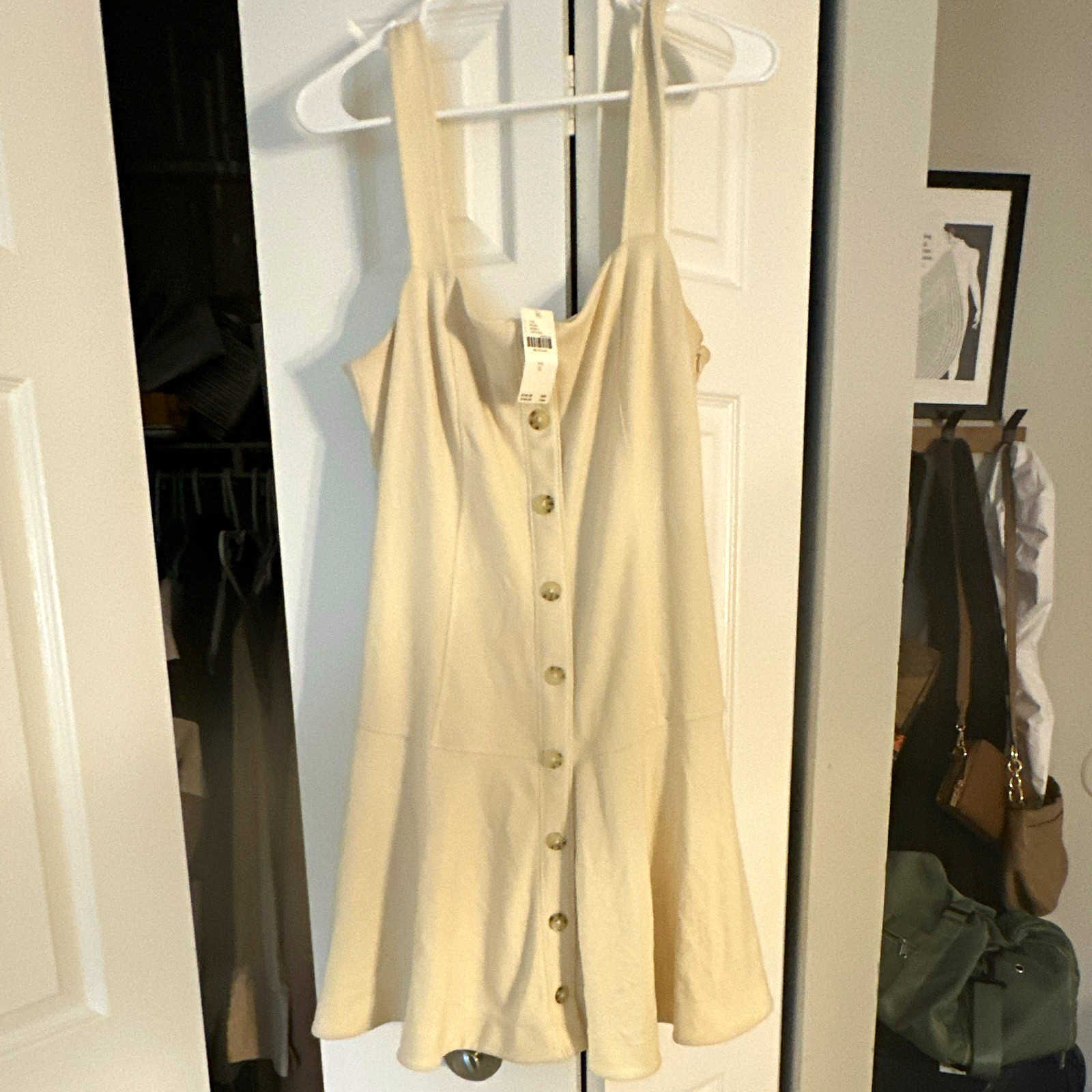 Maeve by Anthro Beige Cotton Square Neck Button Front Strappy Mini Dress Size lg