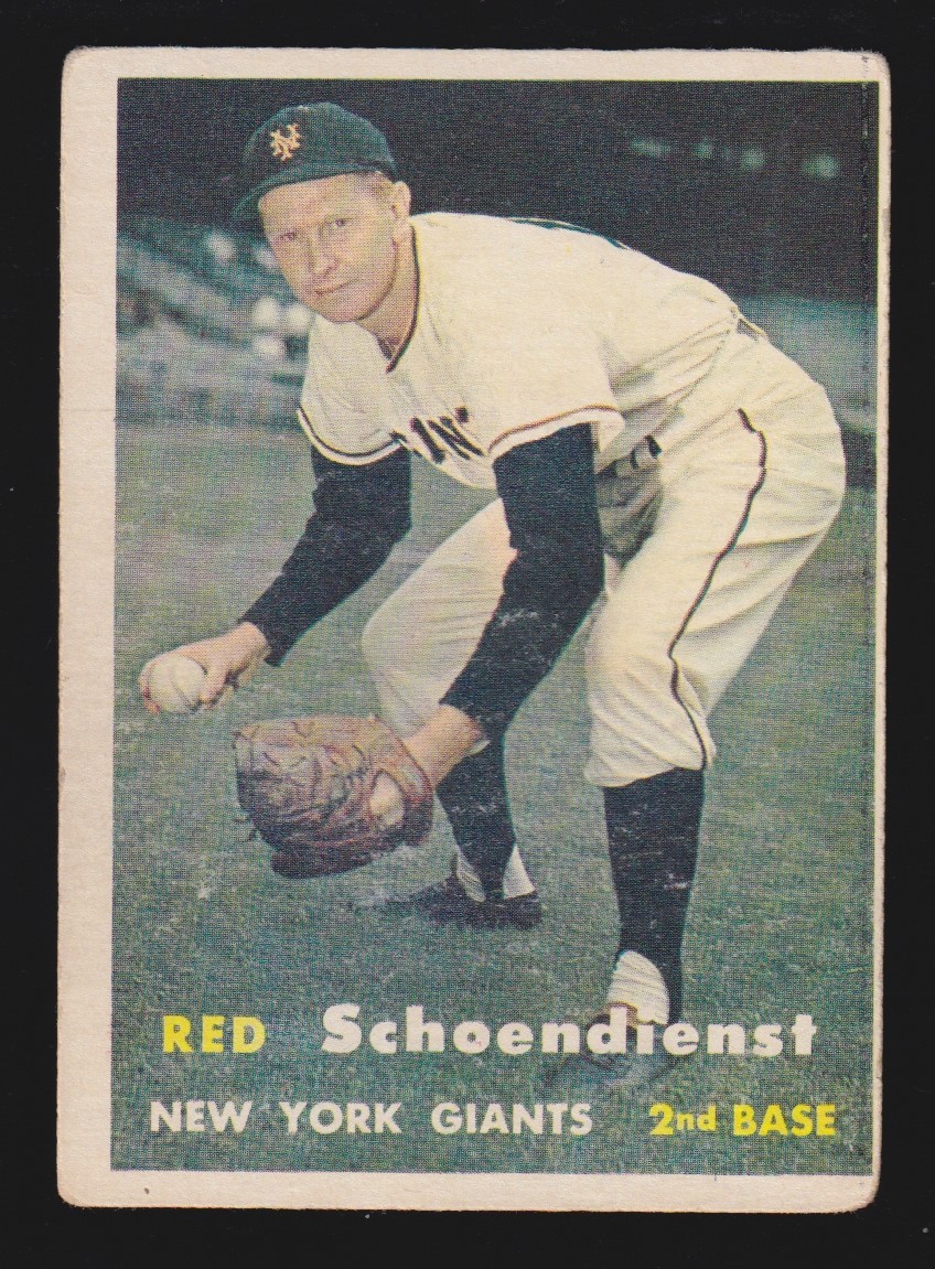 RED SHOENDIENST giants 1957 TOPPS #154 GOOD/VERY GOOD NO CREASES