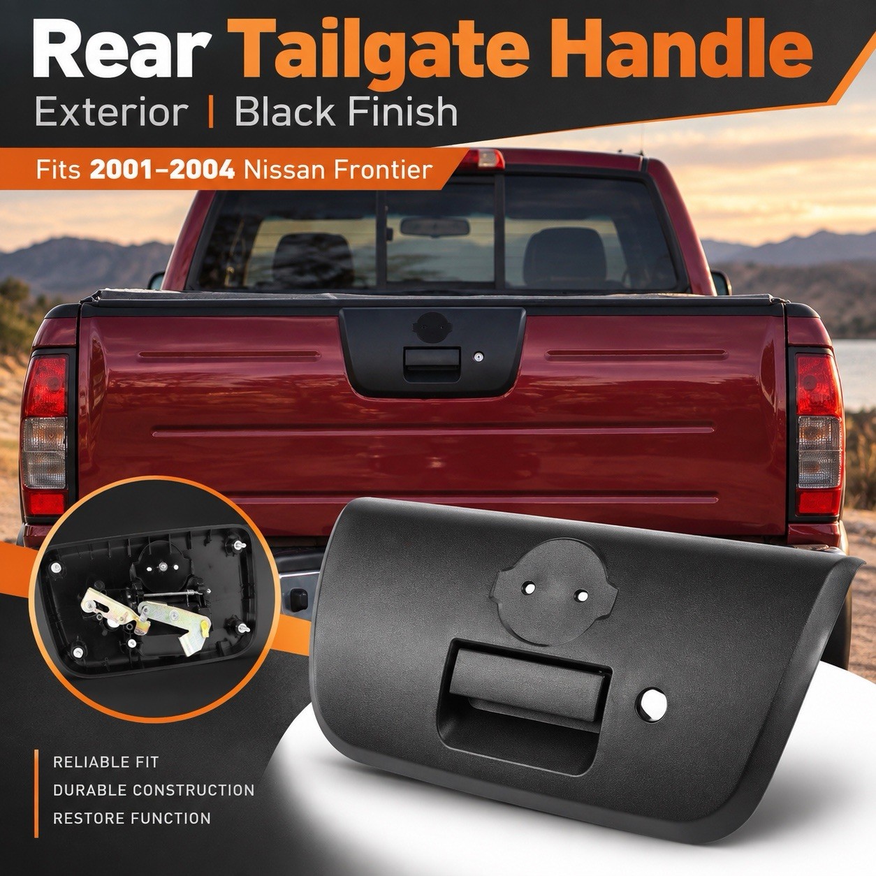 2001-2004 02 Nissan Frontier Rear Tailgate Handle Black W/ Key Hole 90606-9Z400
