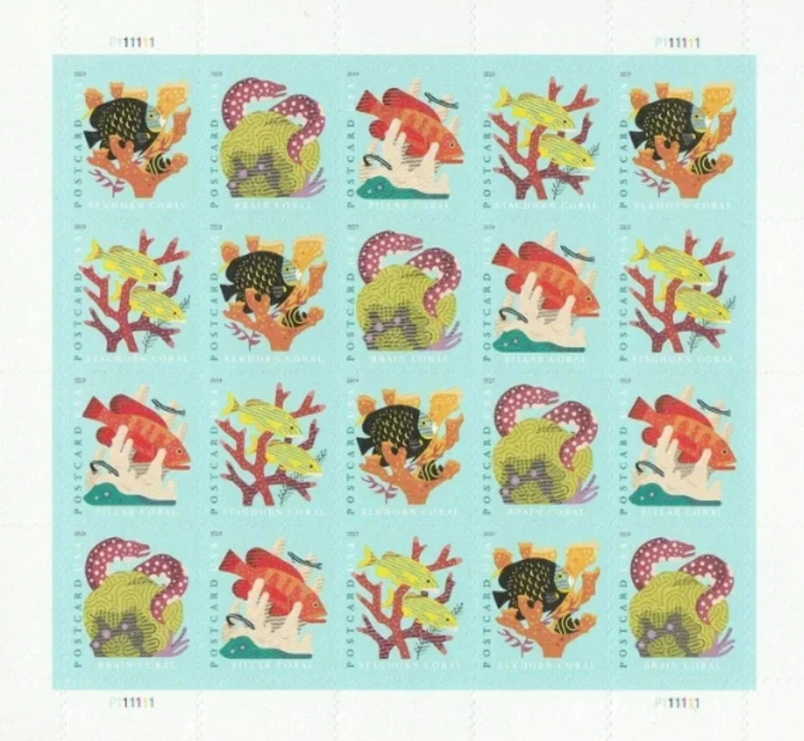 USPS Coral Reefs &Fish Postcard 2019 Forever Postage Stamps -Sheet of 500 Postag