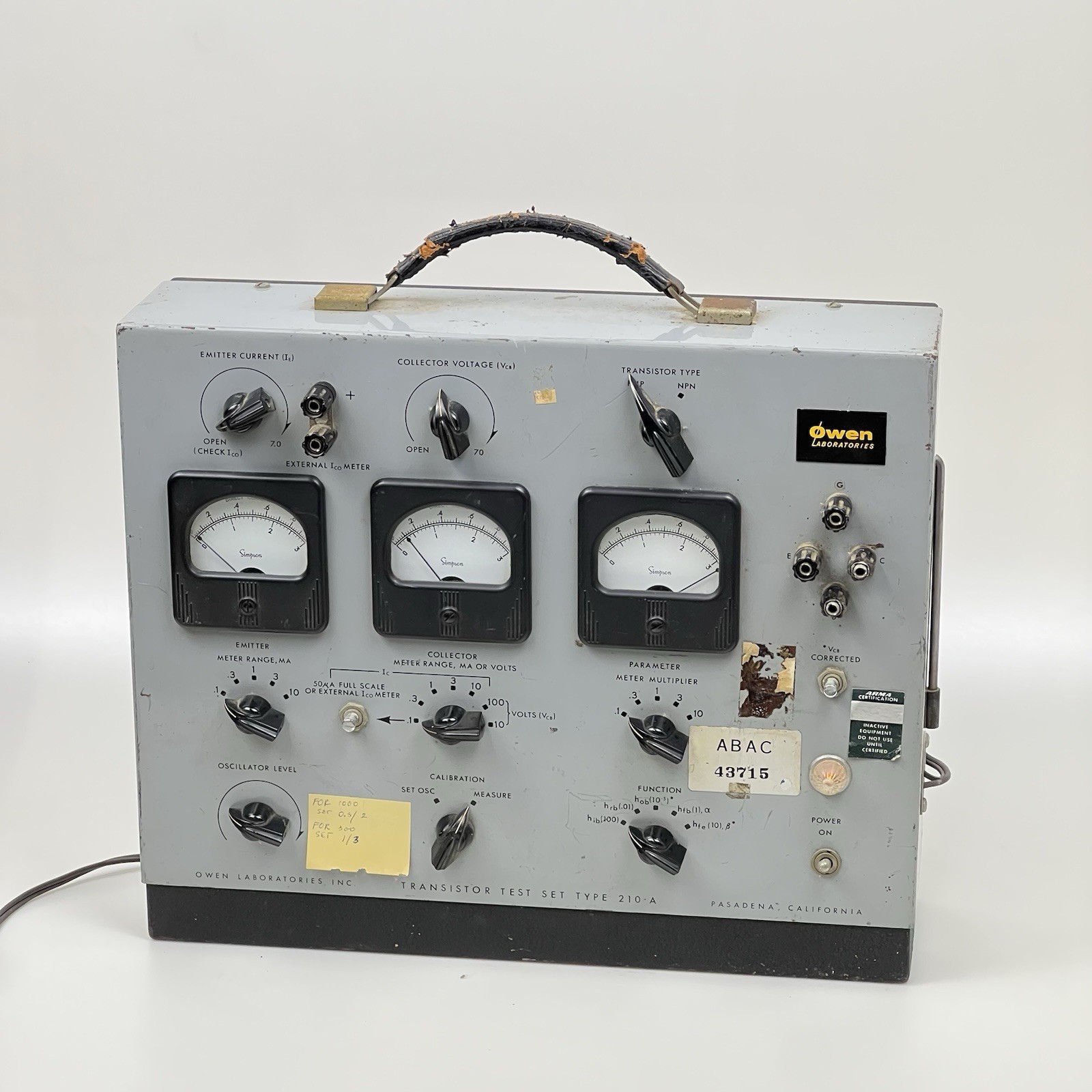 Vintage Owen Laboratories 210-A Transistor Test Set Rare Analog Parts Repair