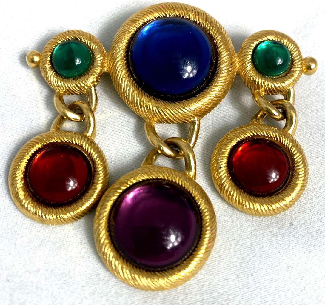Vintage Napier F90 Gold Blue Green Red Purple Lucite Bar Charm Brooch Pin runway Vintage Napier F90 Gold Blue Green Red Purple Lucite Bar Charm Brooch Pin runway