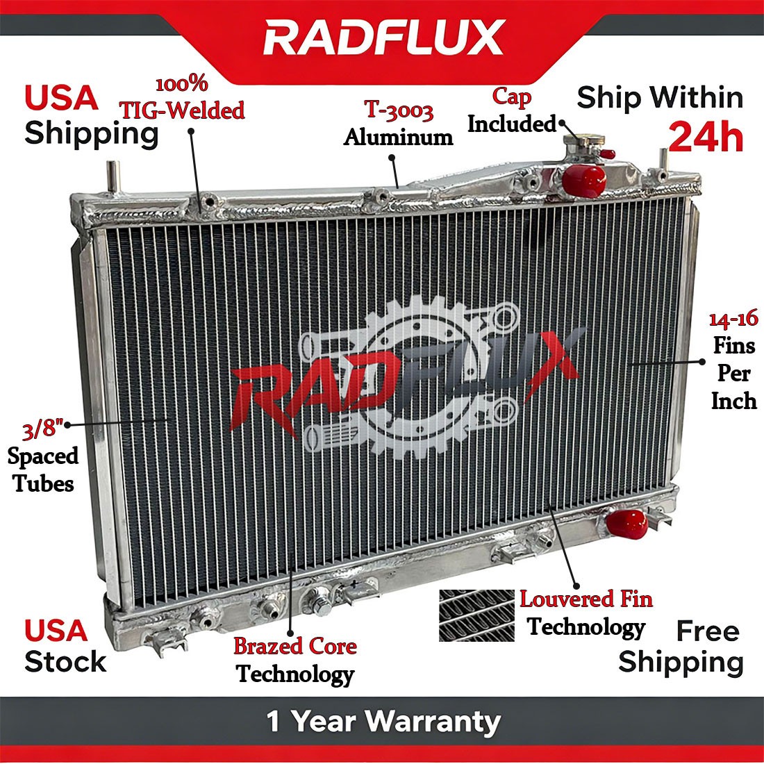 2354 Radiator For 1.7 L4 Honda Civic EX/LX/DX EM2 ES1 ES EN2 2001-2005 Aluminum