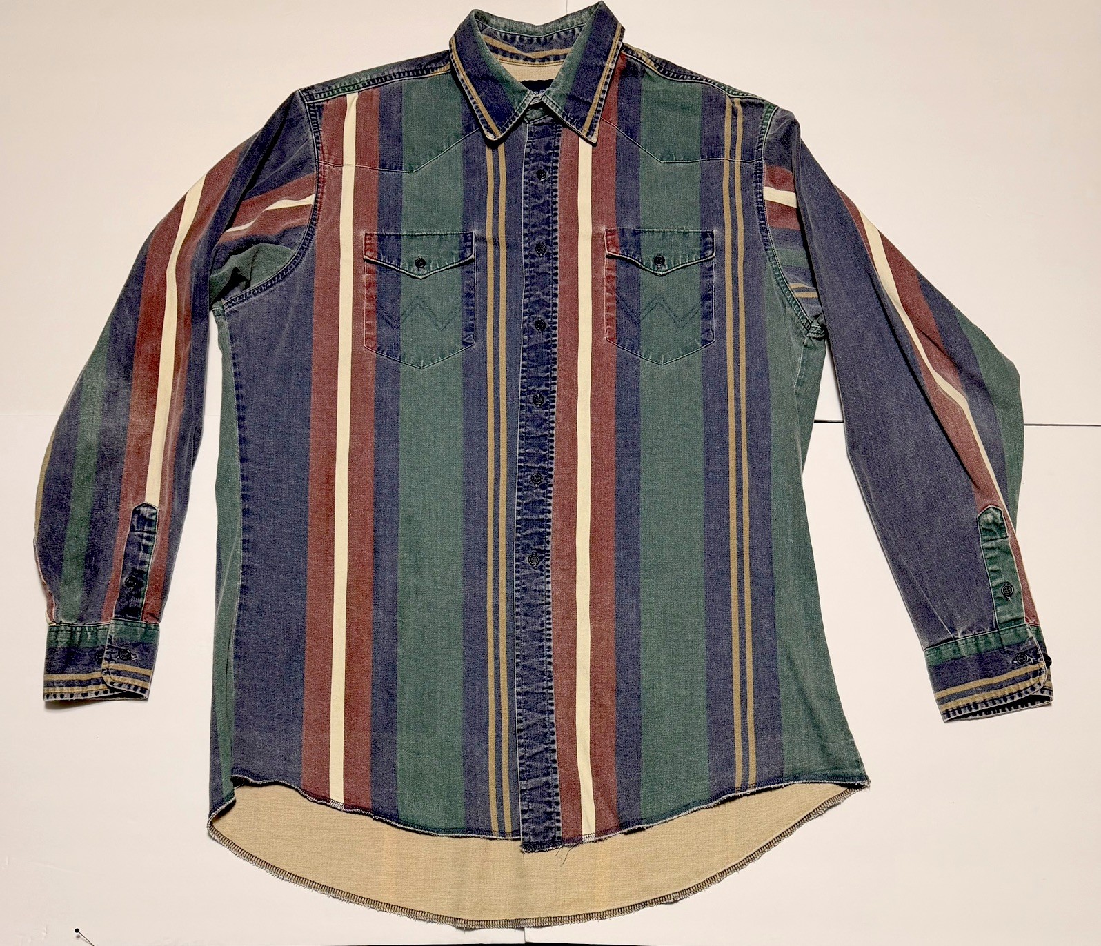 WRANGLER - VTG  Brushpopper 90s X-Long Tails Striped Denim Mens 17 37 