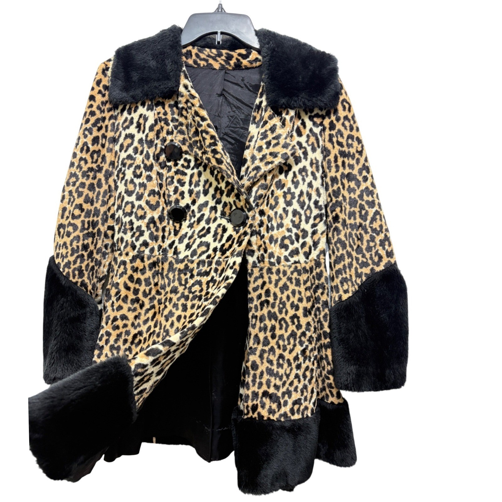 Vtg 60s Leopard Print Mob Wife Coat Womens S Leopard Faux Fur Union Made