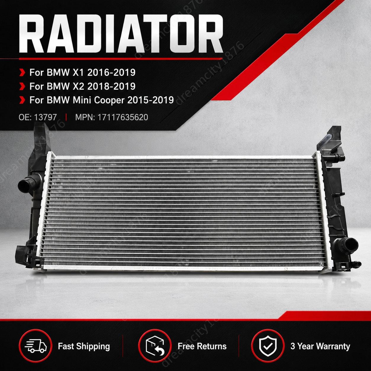 13797 Radiator Fits BMW X1 2016-19 X2 2018-19 Mini Cooper 2015-19 17117635620