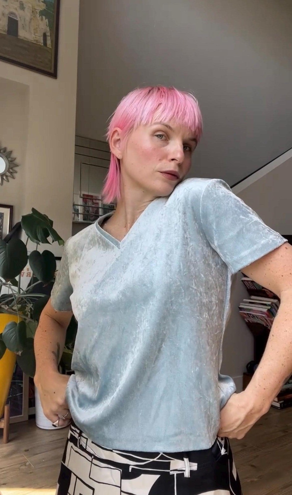 VTG 90s Baby Blue Metallic Tee