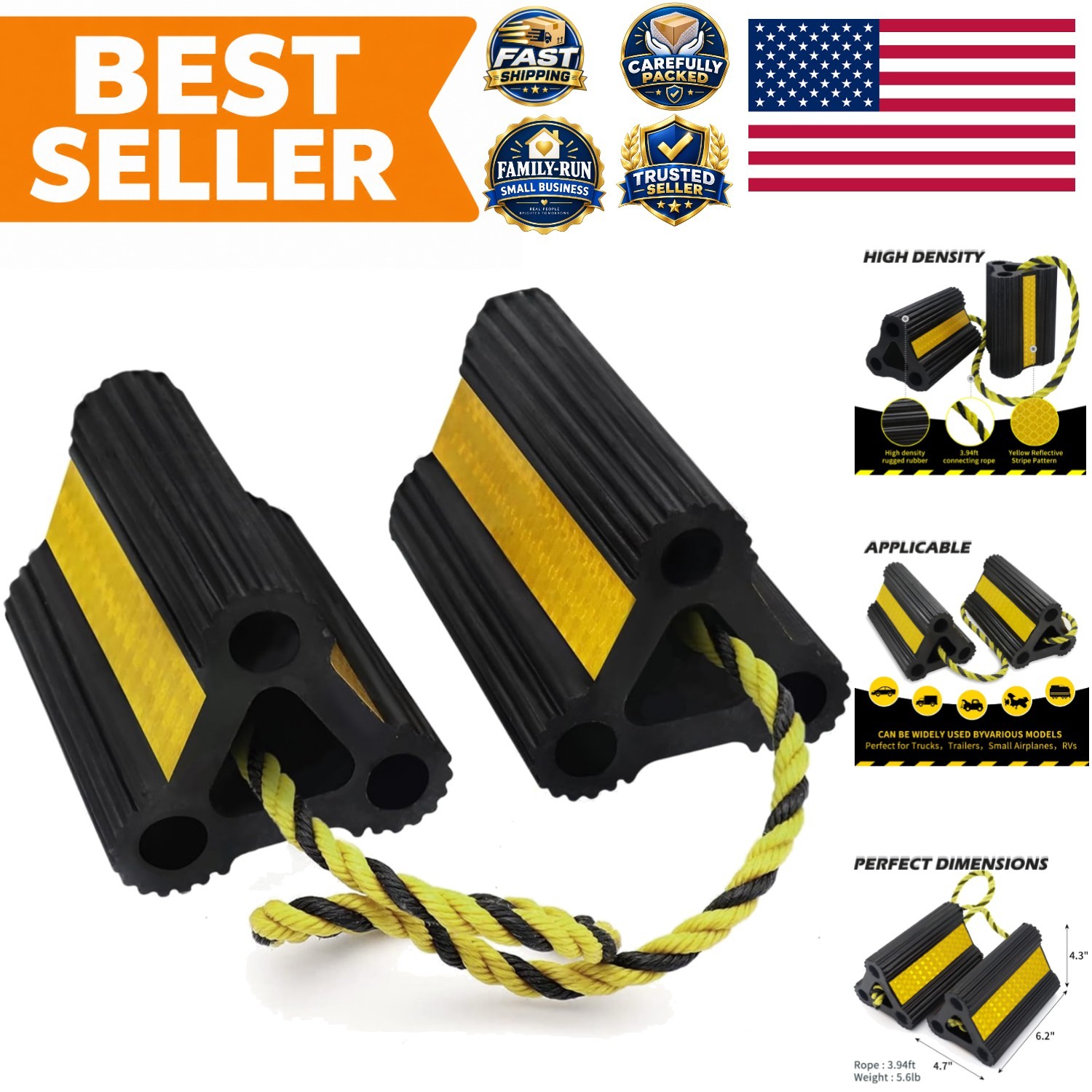 Upgrade Rubber Wheel Chocks 6.2 in 1pair/2pack Upgrade Rubber Wheel Chocks 6.2 in 1pair/2pack