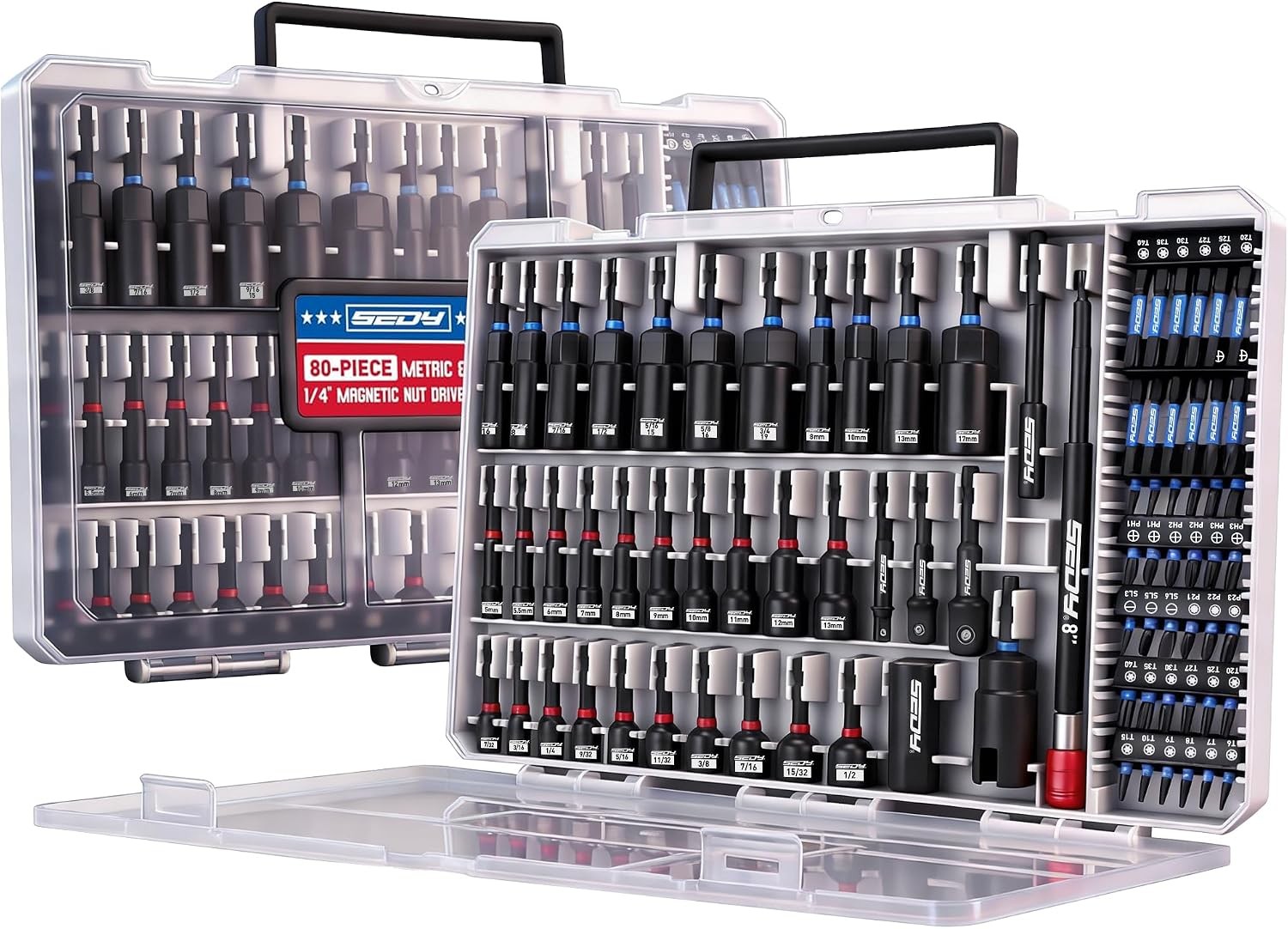 80Pcs Magnetic Impact Nut Driver Set Metric SAE Power Bits Kit