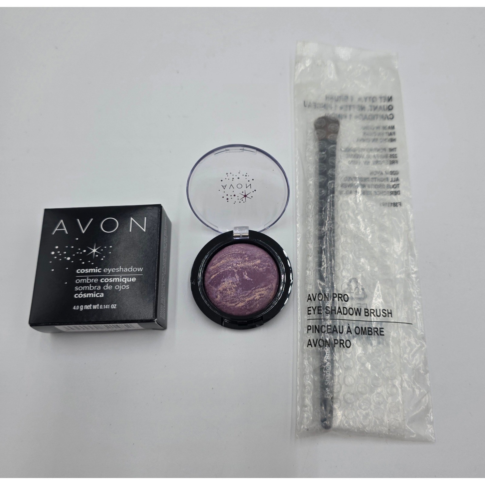 Avon Cosmic Eyeshadow Purple Haze 1912 & Pro Eye Shadow Brush Set New in Box
