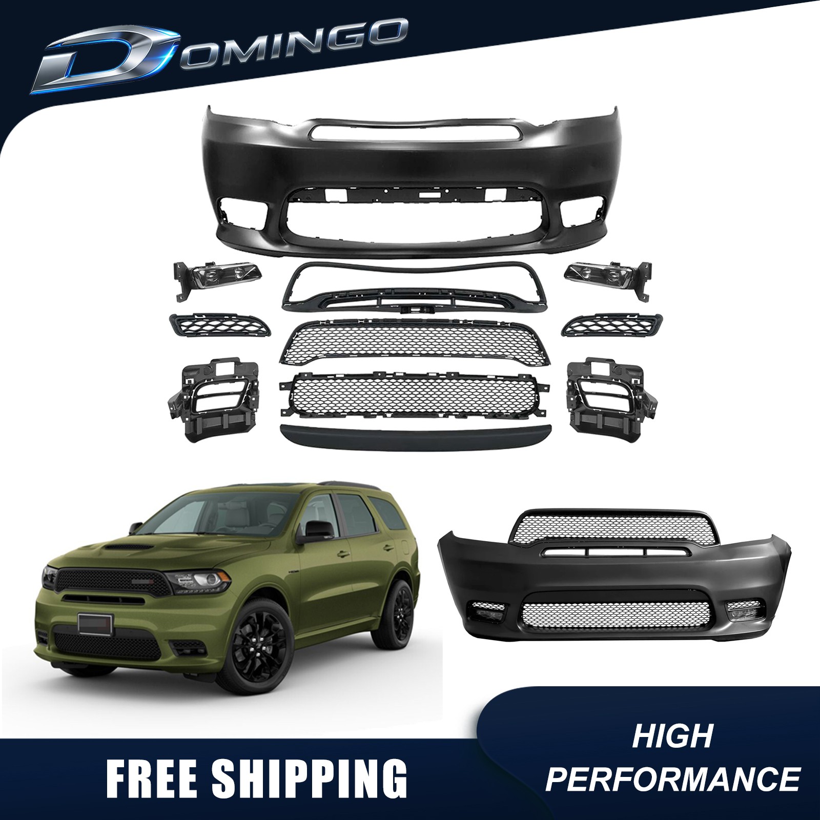 For 2016-2020 Dodge Durango SRT 11PCS Full Front Bumper Cover With Fog Lights