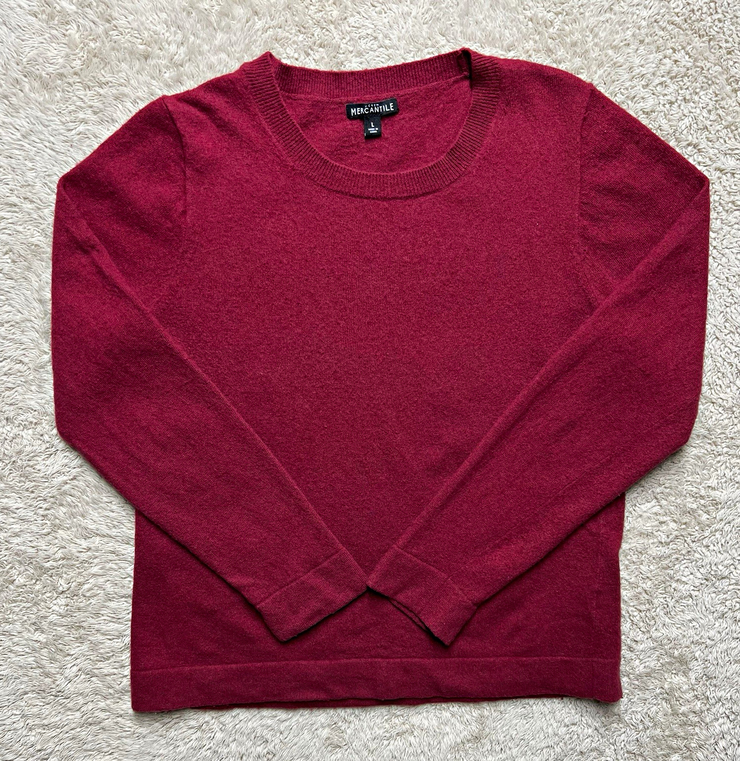 J.CREW Mercantile Women\'s L Burgundy Crew Neck Cotton Wool Knit Pullover Sweater J.CREW Mercantile Women\'s L Burgundy Crew Neck Cotton Wool Knit Pullover Sweater