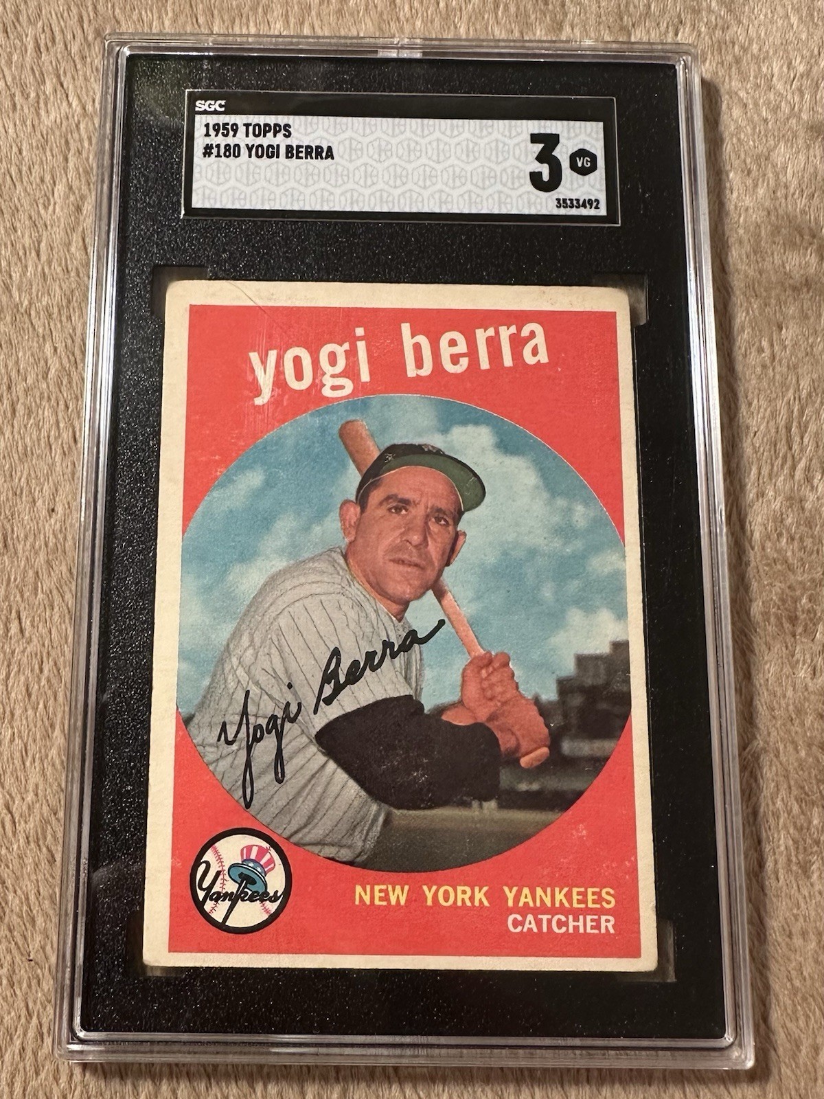 1959 Topps Yogi Berra #180 SGC 3 Very Good New York Yankees HOF Vintage 1959 Topps Yogi Berra #180 SGC 3 Very Good New York Yankees HOF Vintage