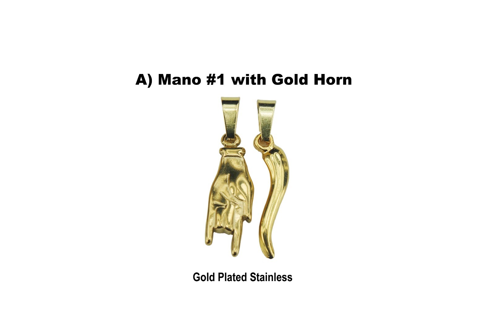 Mano Cornuto Cornicello Italian Malocchio Charms Gold Plated Stainless Hand Horn