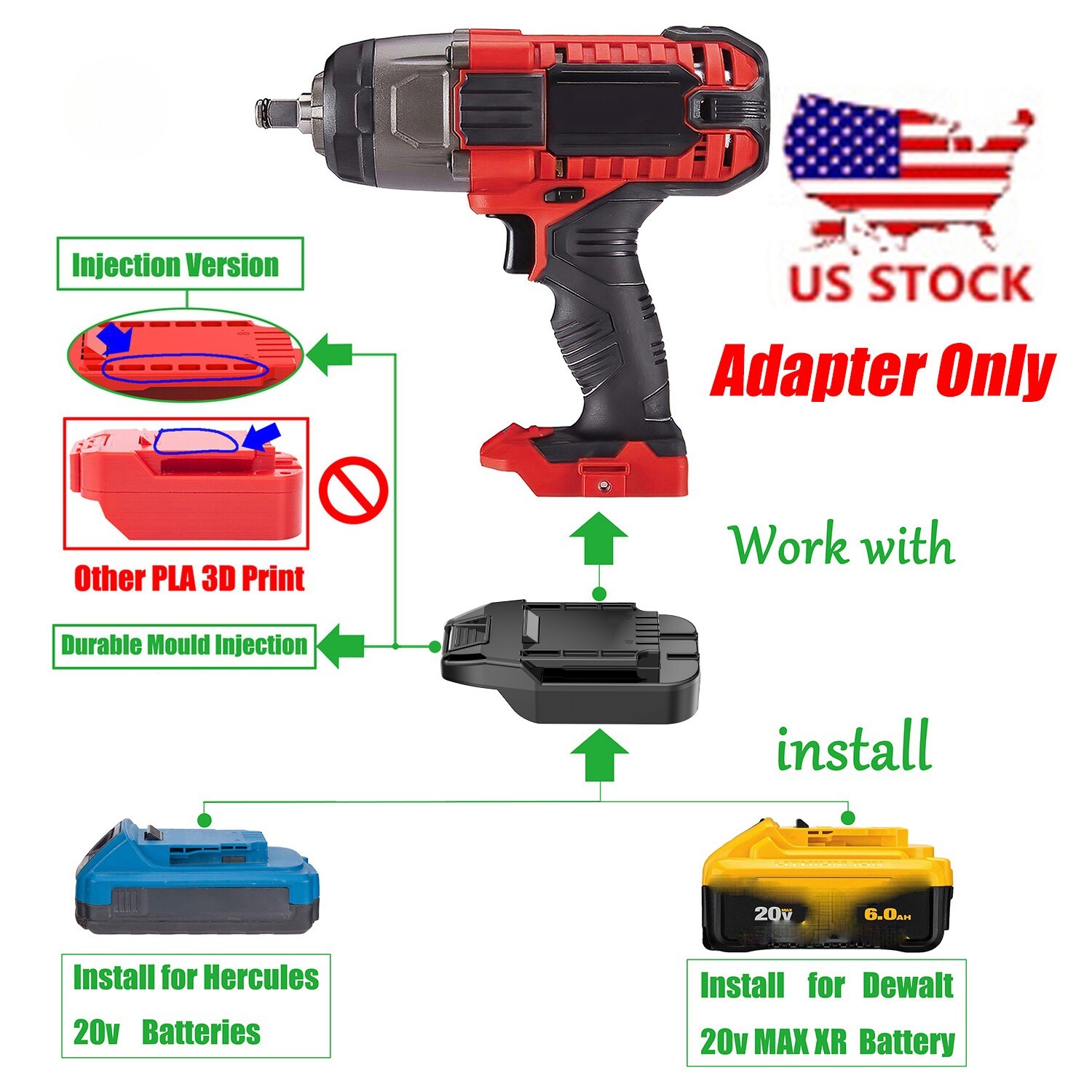 1 Adapter Fits Hercules/Dewalt 20v MAX XR Li-Ion Batteries To for Bauer 20v Tool 1 Adapter Fits Hercules/Dewalt 20v MAX XR Li-Ion Batteries To for Bauer 20v Tool