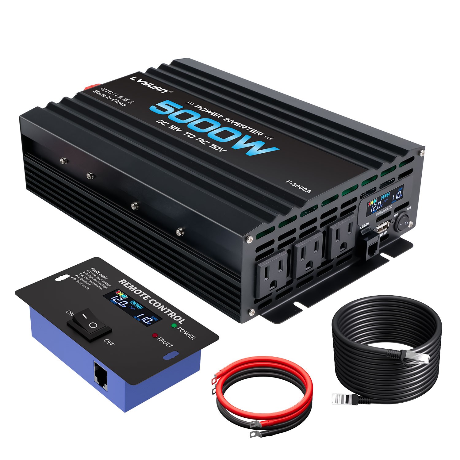 5000W 7000W 9000W Power Inverter 12V to 110V With 3AC USB LCD Remote Control