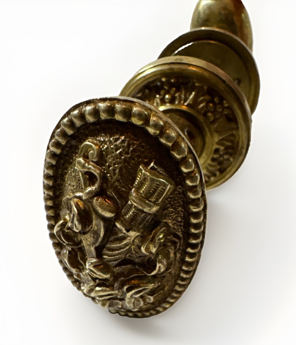 Antique Vintage Beautiful Louis XVI Oval Bacchus-style Brass Door Knob Set Spain