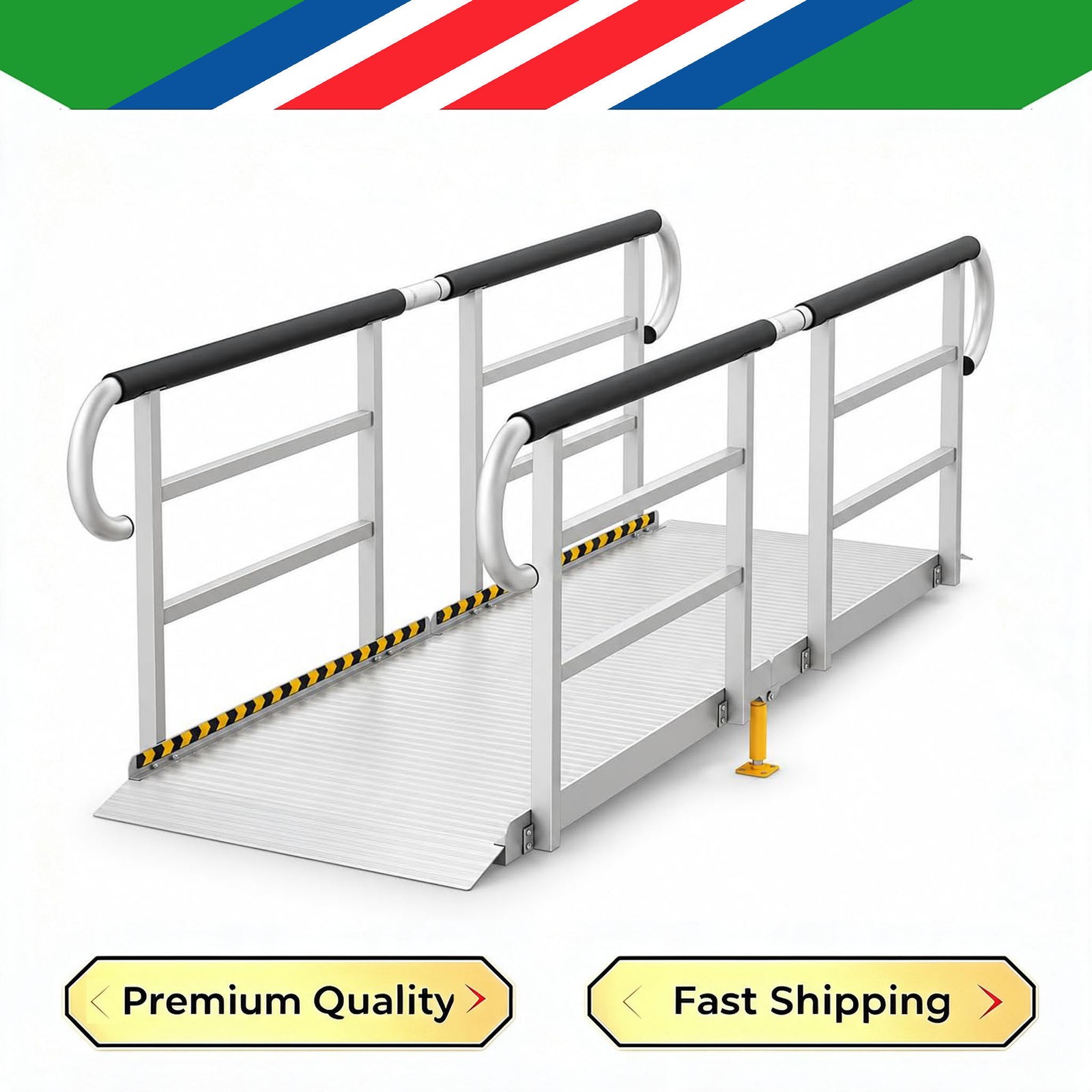 72 Inch 6FT Wheelchair Ramp w/ Handrails Non-Slip Ramp for 3-6