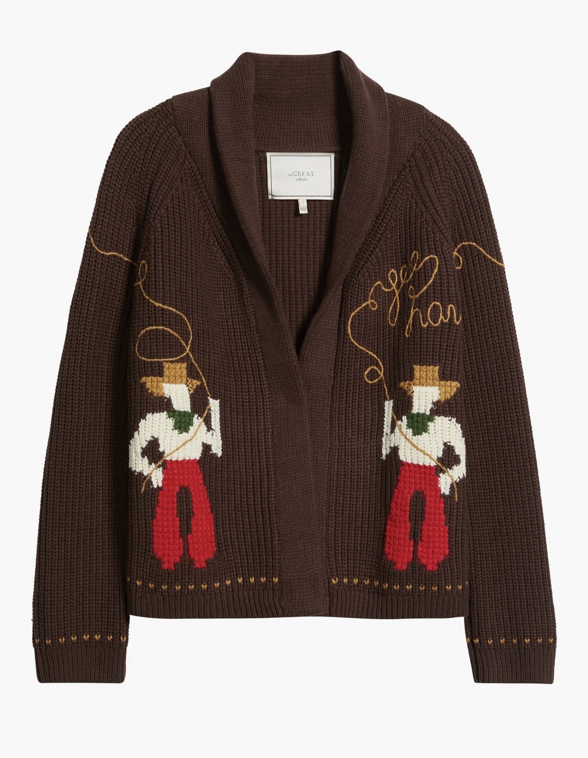 The GREAT. Lasso lodge brown Rib-Knit Shawl Collar Cowboy Cardigan Sweater 0 The GREAT. Lasso lodge brown Rib-Knit Shawl Collar Cowboy Cardigan Sweater 0