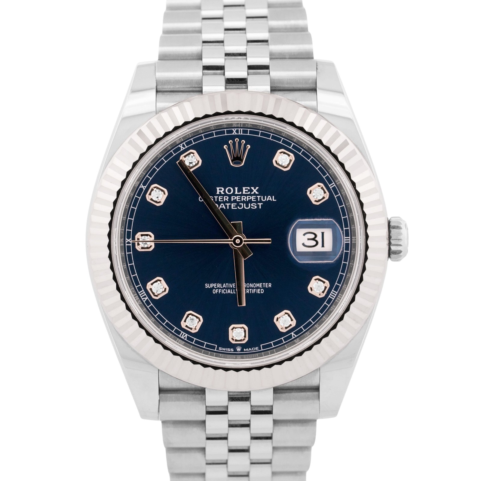 UNPOLISHED 2024 PAPERS Rolex DateJust BLUE DIAMOND 18K 41mm JUBILEE 126334 BOX