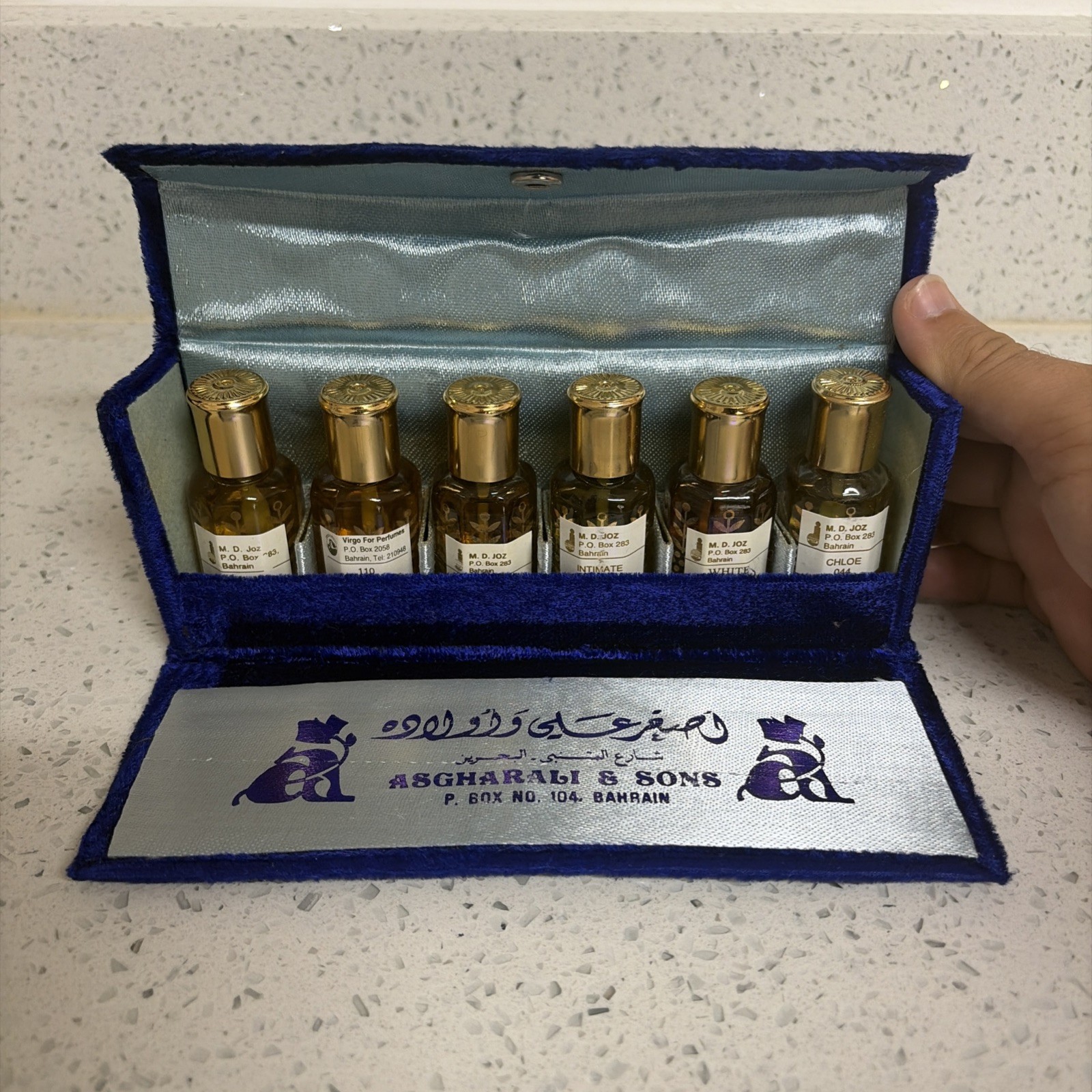 Vintage Miniature Perfume Bottle Oils, Bahrain. Asgharali & Sons Lot Vintage Miniature Perfume Bottle Oils, Bahrain. Asgharali & Sons Lot