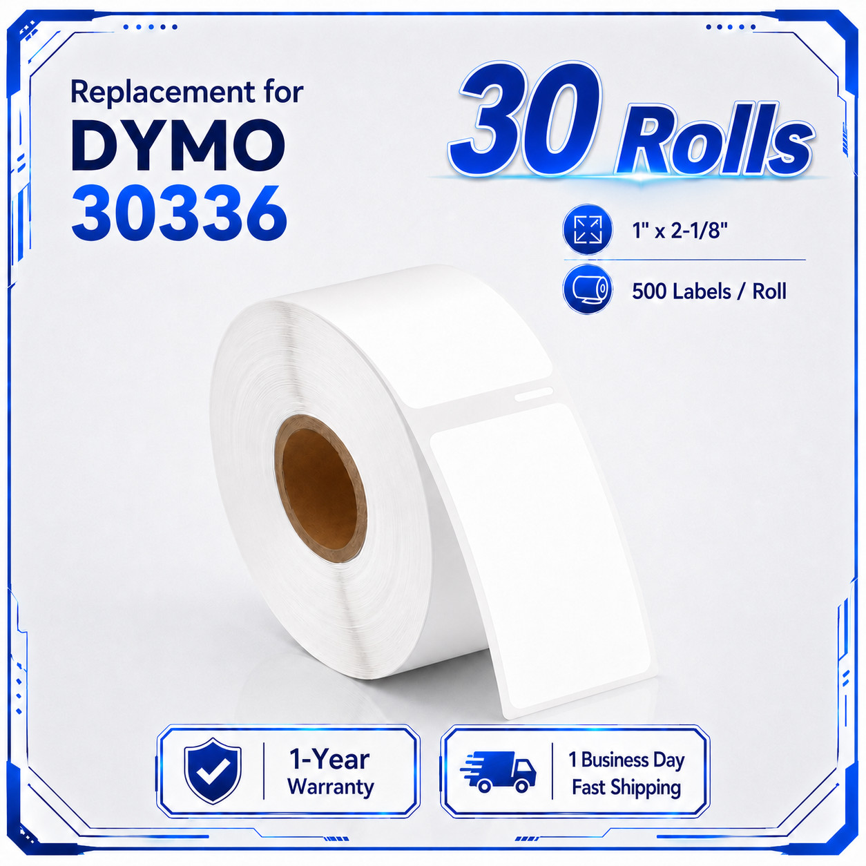 30Rolls 1''x2-1/8'' Small Multipurpose 500 Labels 30336 For Dymo Labelwriter 450