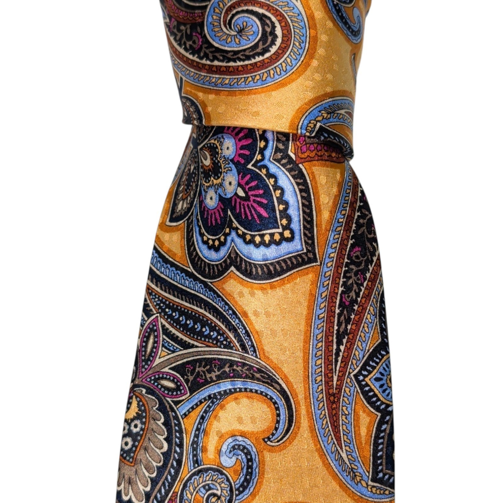 JZ Richards Long Silk Necktie Mens Multi-Color Floral Paisley Designer Tie EUC