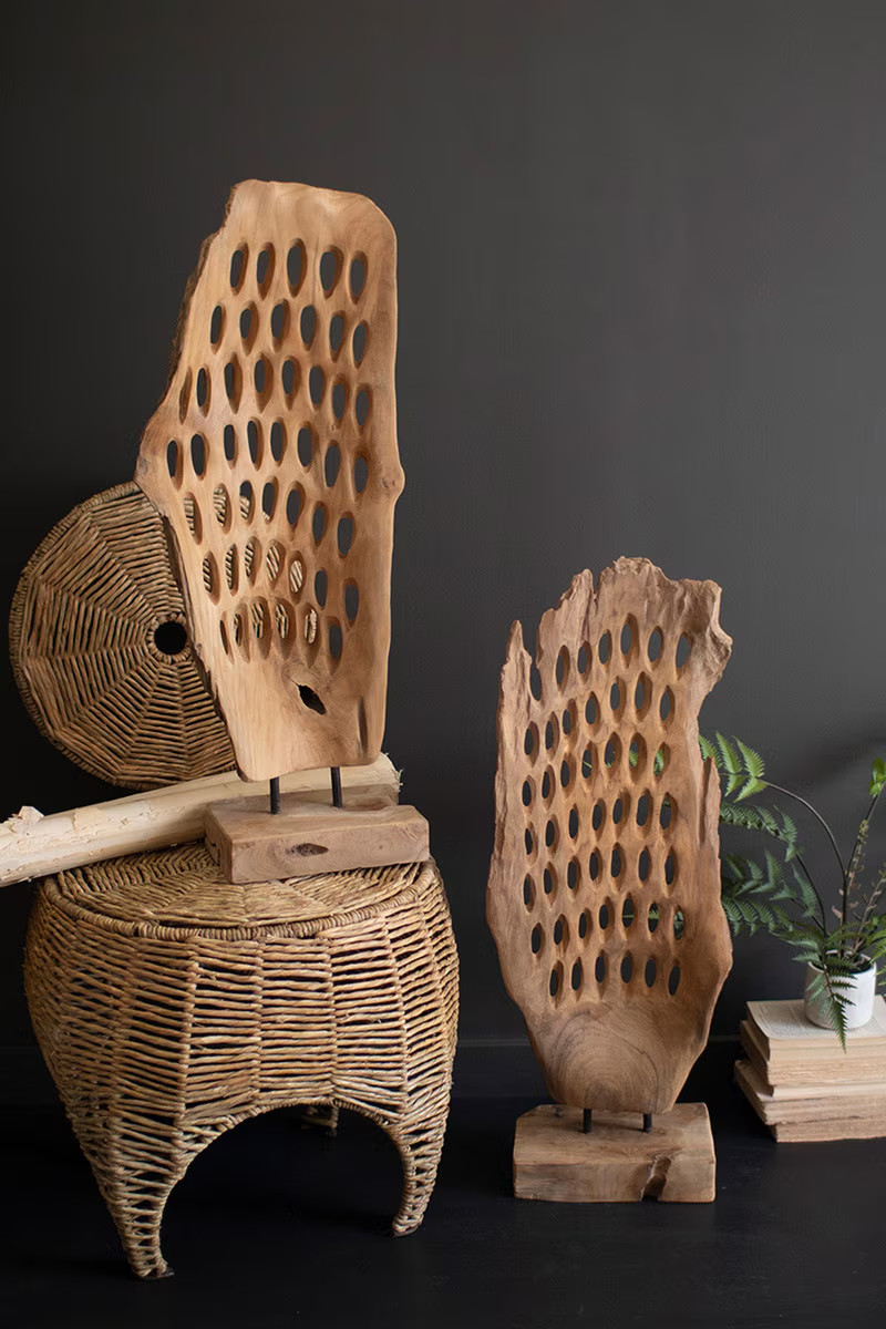 Perforated Hand-Carved Teak Wood Sculpture On Base Stylish Home Decor Collection Perforated Hand-Carved Teak Wood Sculpture On Base Stylish Home Decor Collection