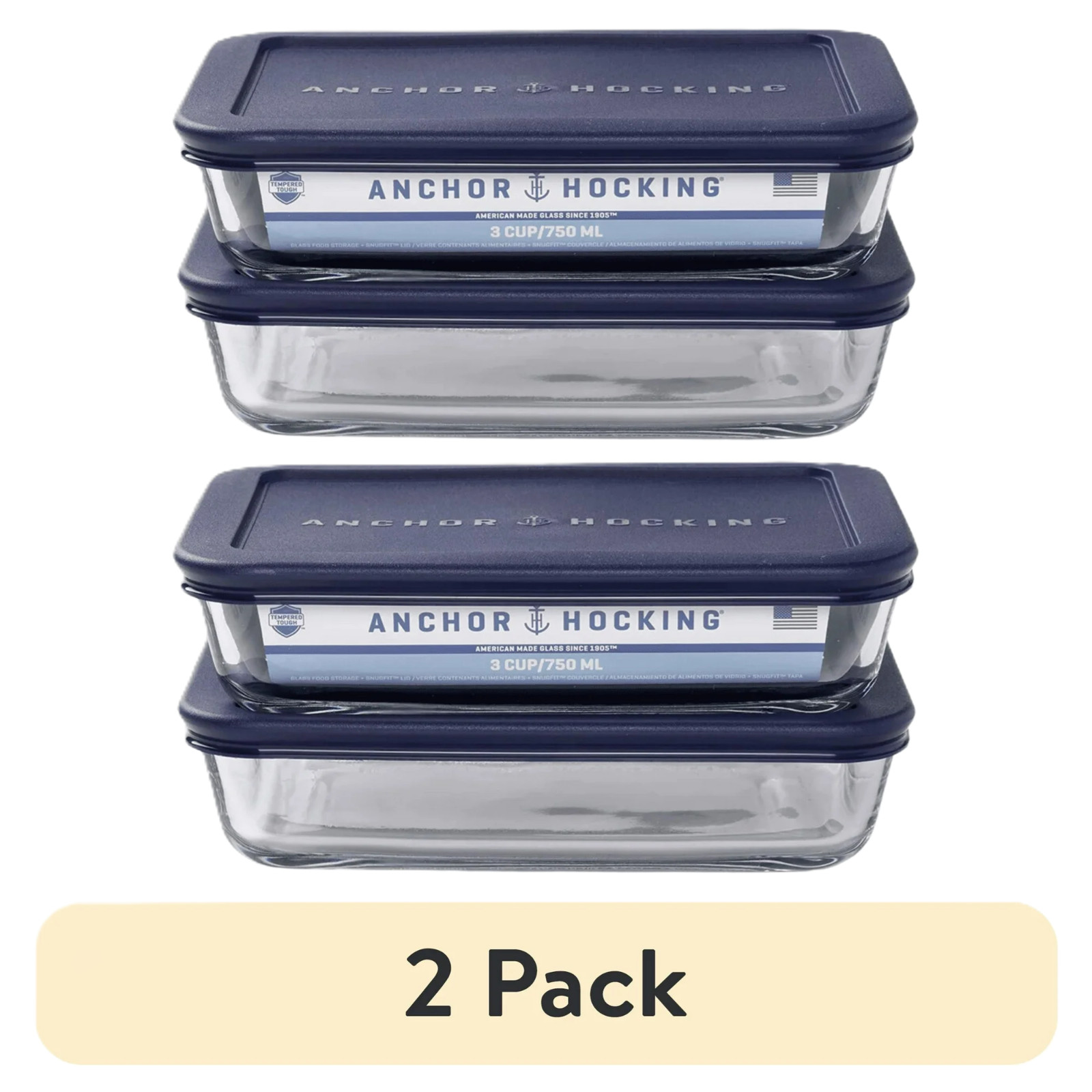 Anchor Hocking Glass Food Storage Containers with Lids, Set of 4