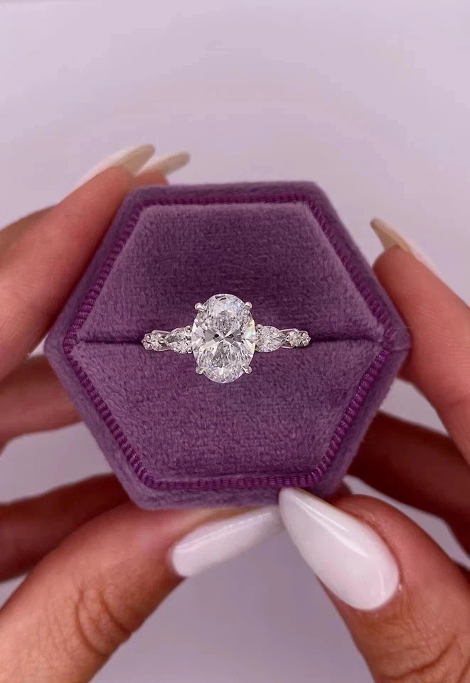 2.50CT Oval Moissanite Solitaire Engagement Ring 14k White Gold