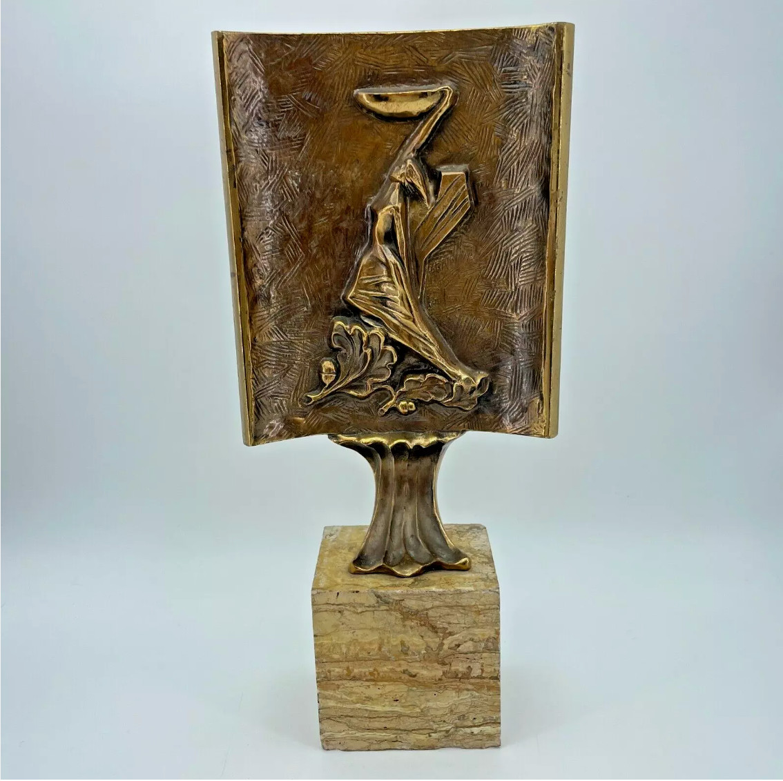 MCM Bronze Sculpture Woman Torch Marble Base Olympics Italy Vintage Art 17in