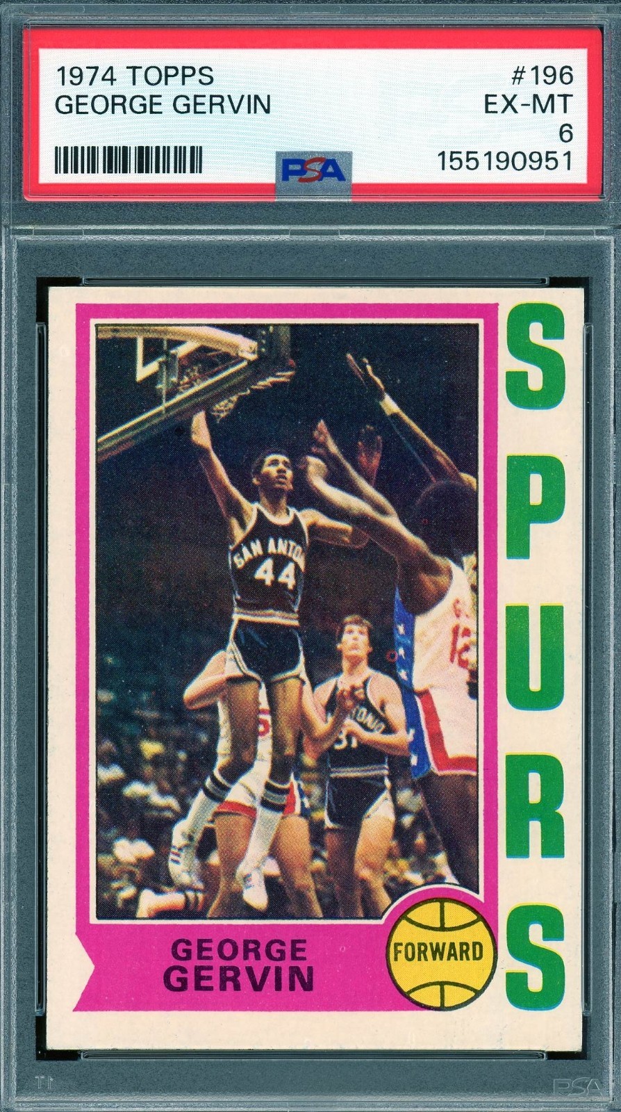 1974 Topps # 196 George Gervin RC Rookie HOF PSA 6 EX-MT Spurs (9051)