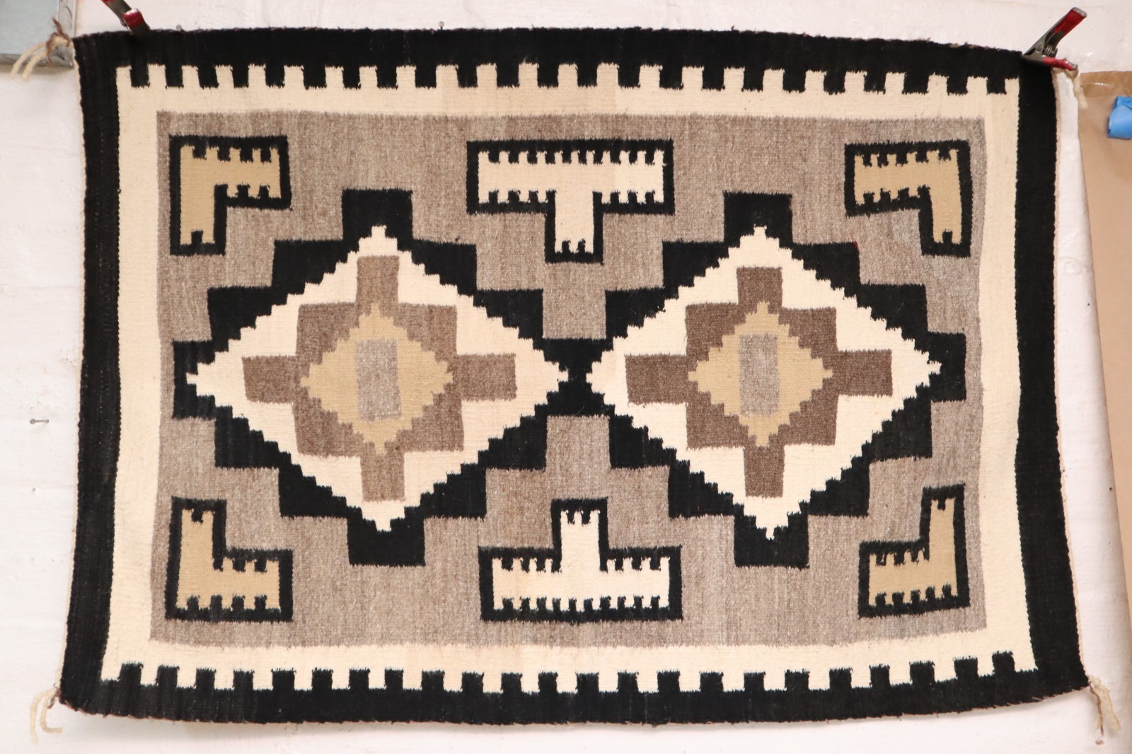 ATQ LG Navajo Rug native american indian Textile TWO GREY HILLS VTG 42\