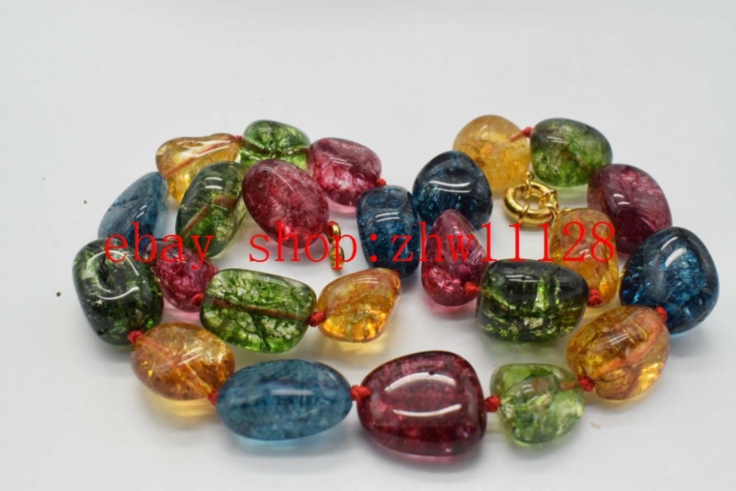 Natural Huge 10x16mm Multicolor Irregular Tourmaline Gemstone Necklace 18\