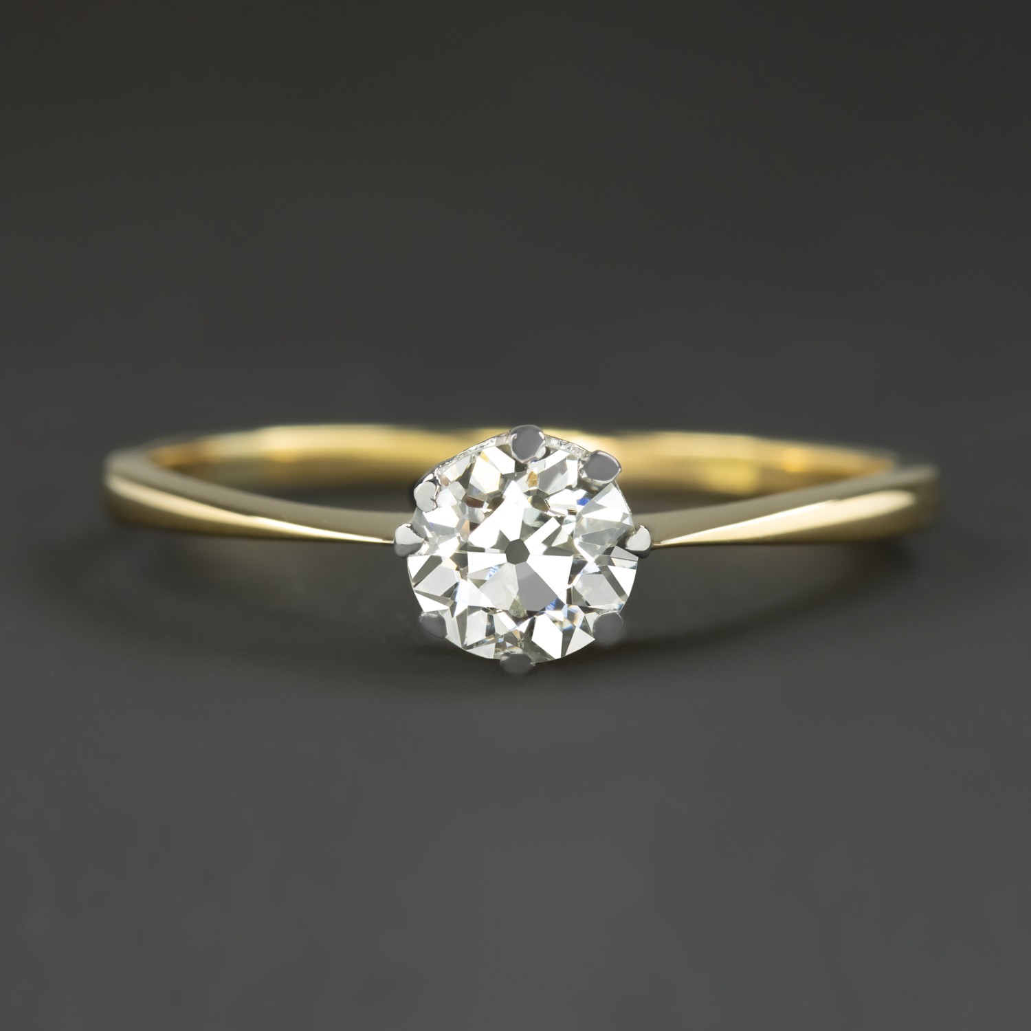 0.65ct OLD EUROPEAN CUT DIAMOND RING ENGAGEMENT ANTIQUE SOLITAIRE 18k HANDMADE