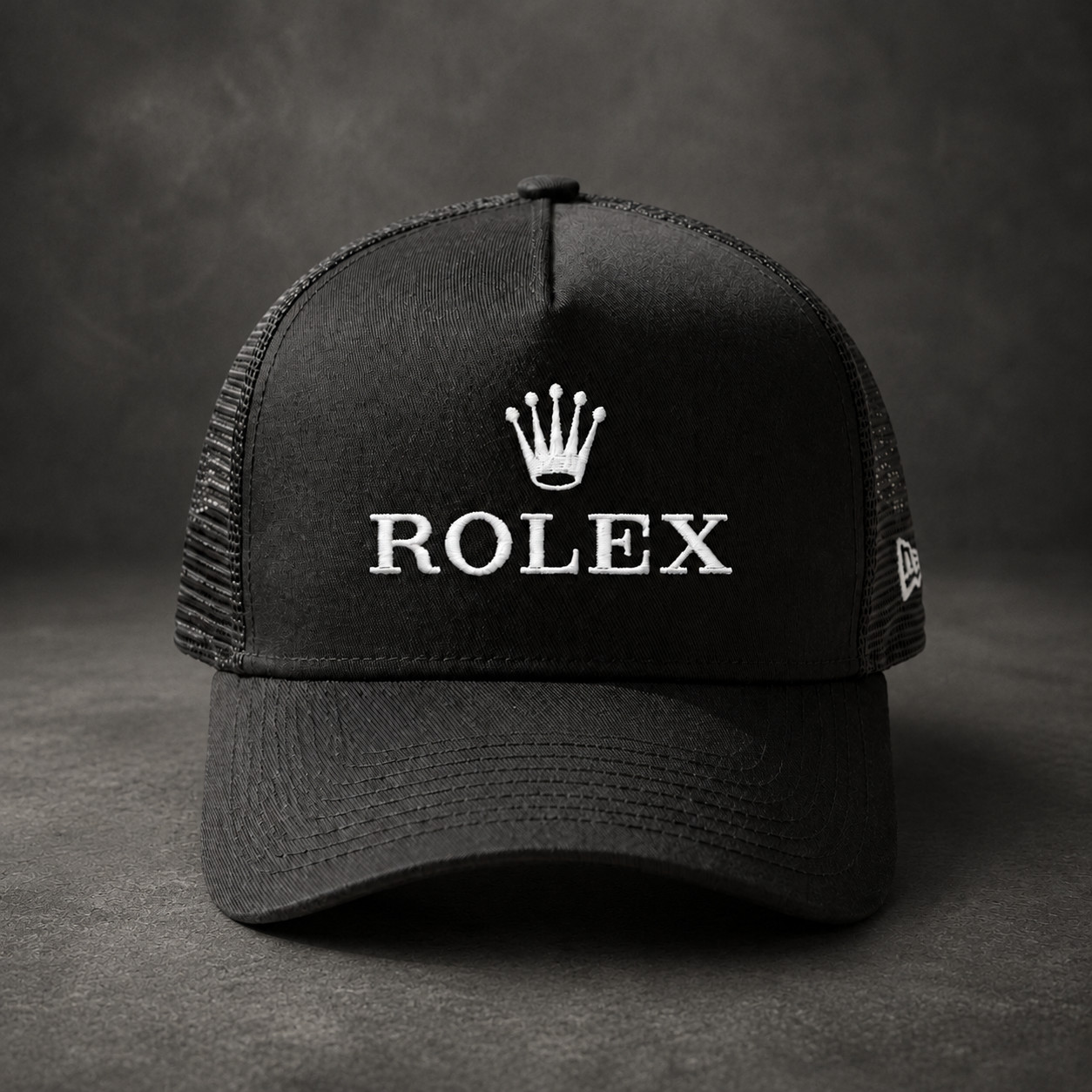 Luxury Crown Logo Embroidered Black Trucker Mesh Snapback Adjustable Hat