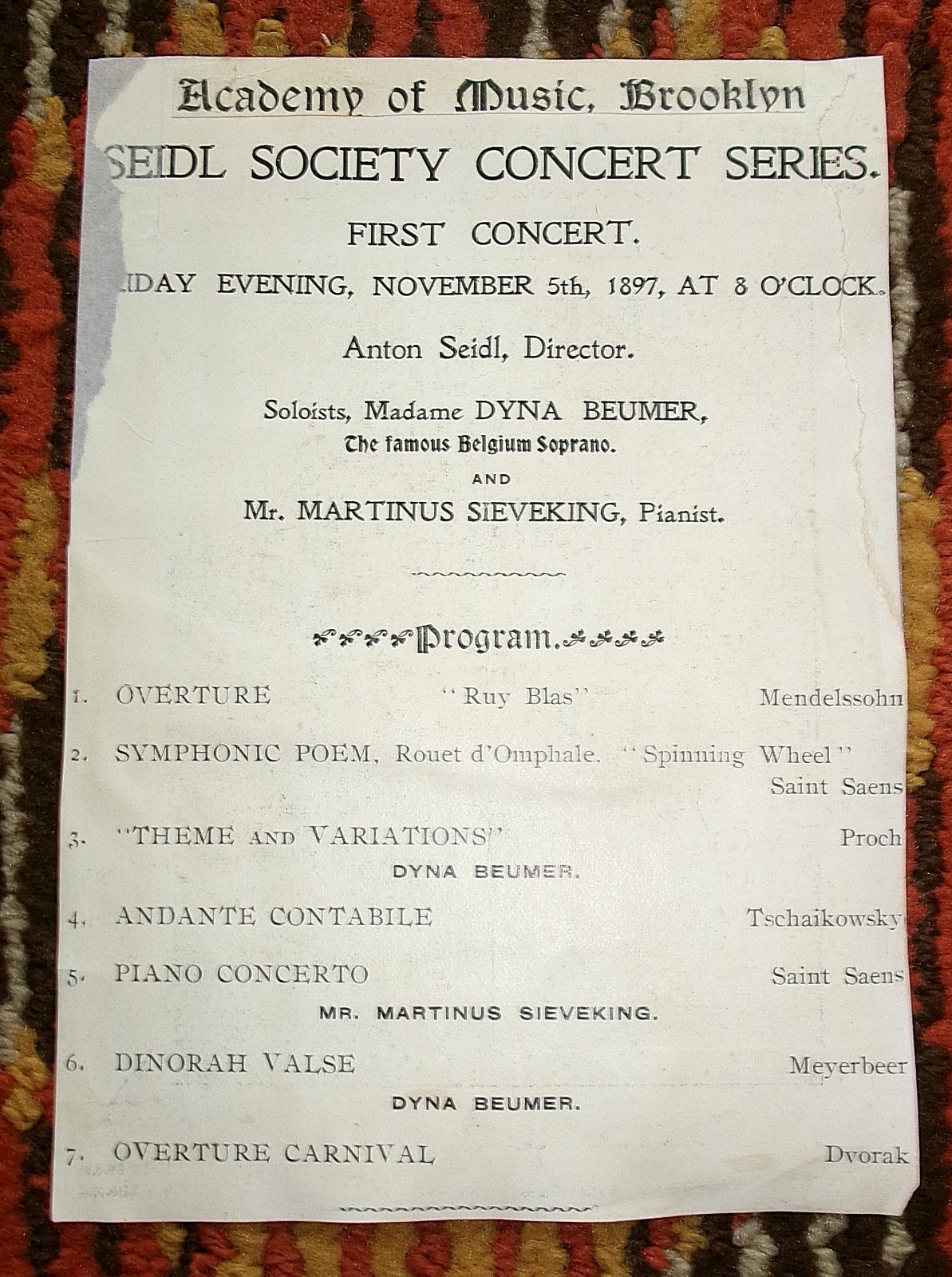 Albert Spalding violin 1911 Carnegie Hall Program Mozart Saint-Saens RARE