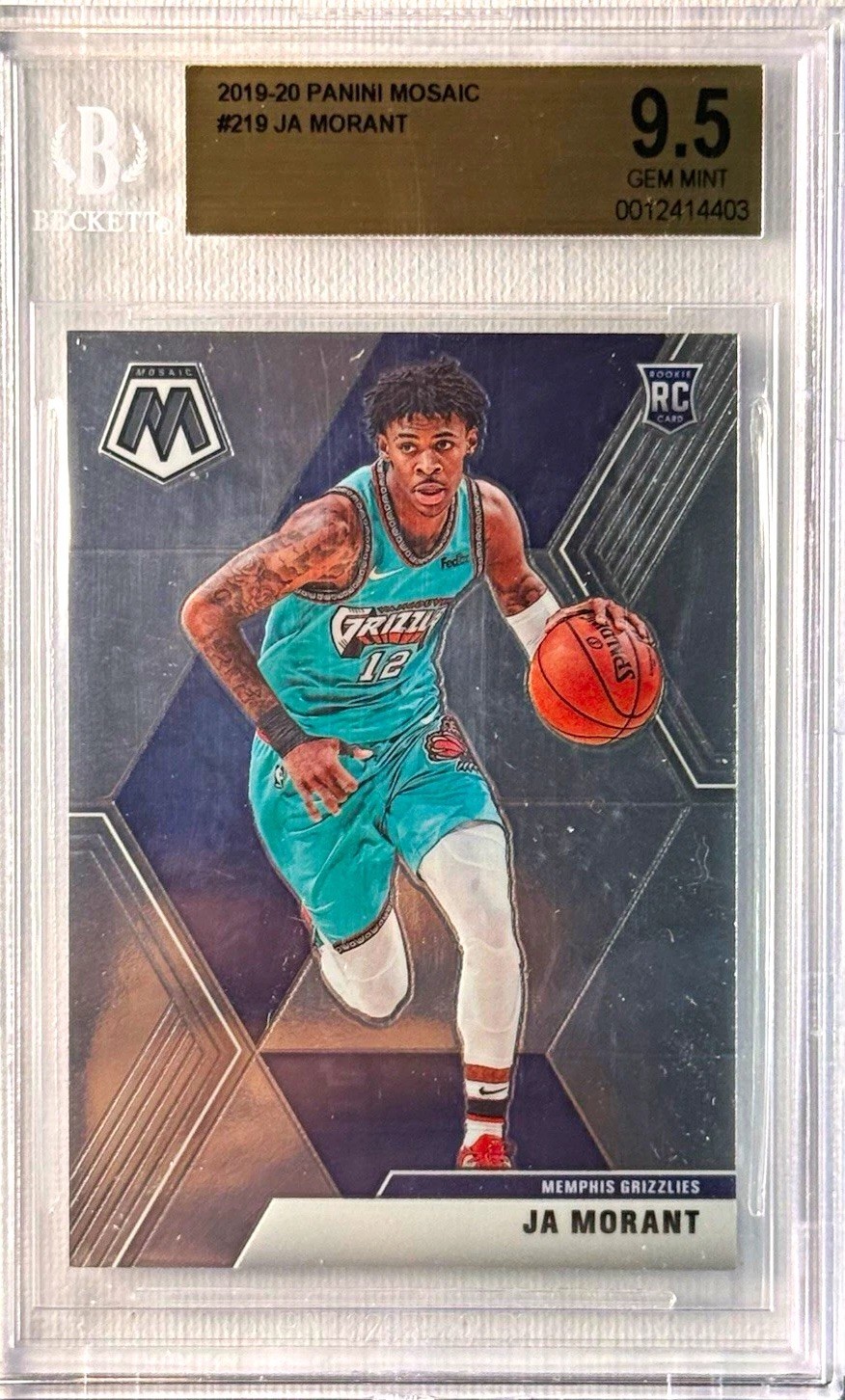 Panini Mosaic 2019-20 Ja Morant Memphis Grizzlies #219 Rookie Beckett Gem Mint Panini Mosaic 2019-20 Ja Morant Memphis Grizzlies #219 Rookie Beckett Gem Mint