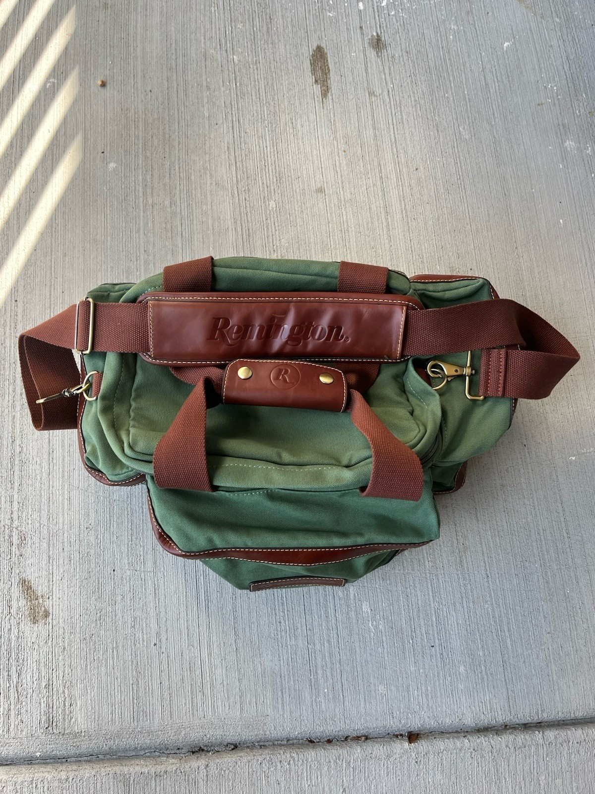 Vintage Remington Canvas And Leather Ammo Bag With Straps And Embellishing