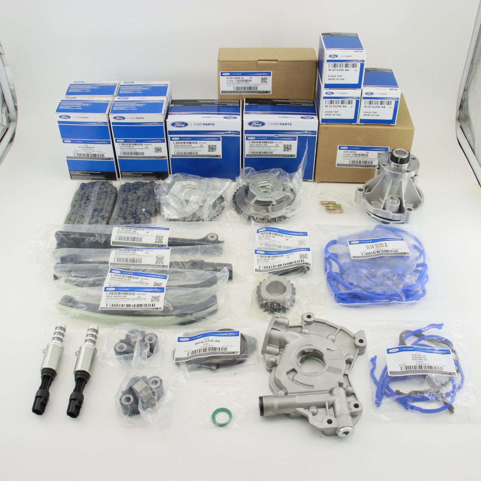 OEM 22pcs Ford 5.4L Timing Chain Kit Water Oil Pump Cam Phaser Gaskets Solenoid OEM 22pcs Ford 5.4L Timing Chain Kit Water Oil Pump Cam Phaser Gaskets Solenoid