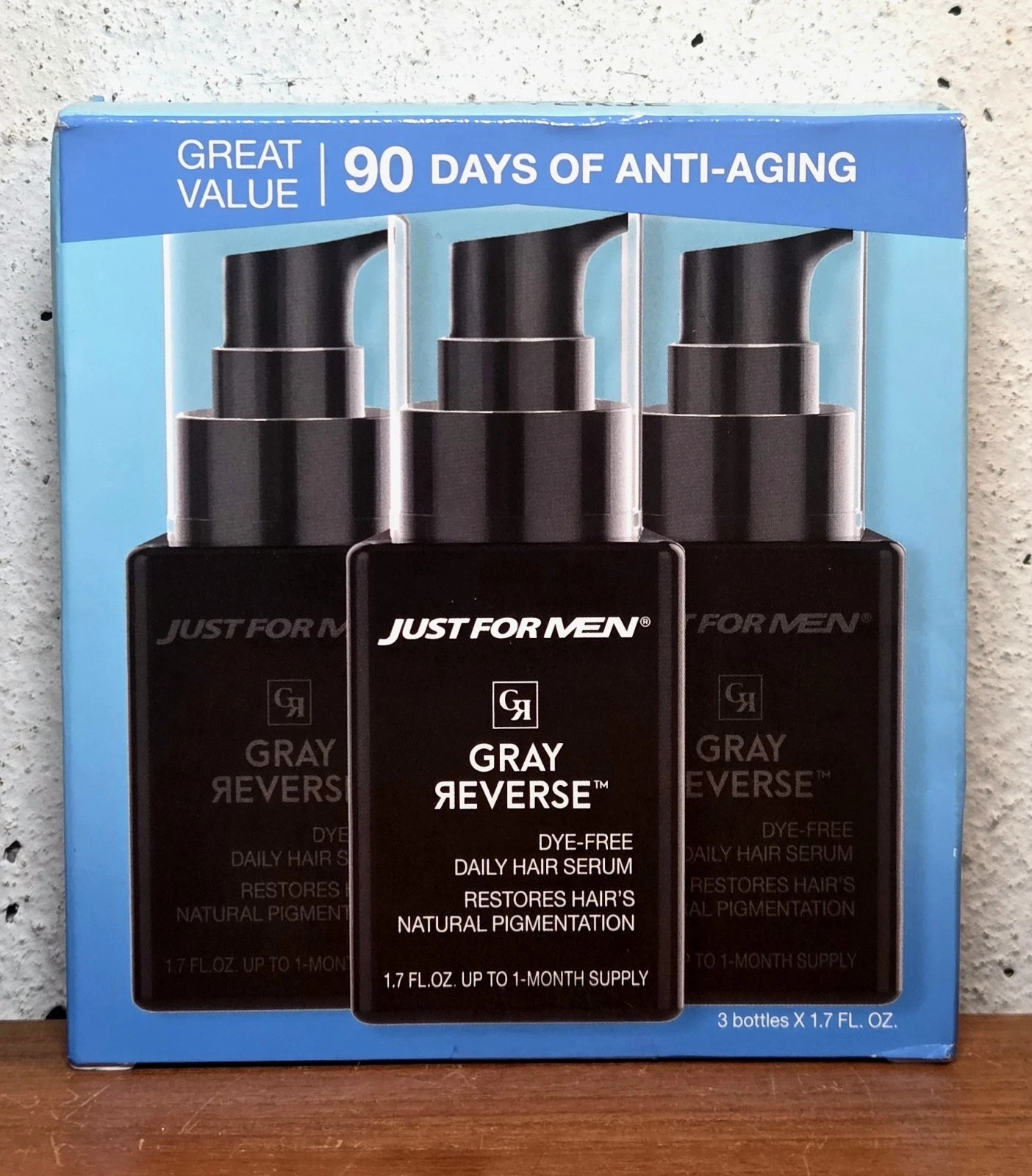 *NEW* 3-Pack Just for Men Gray Reverse 3-Month Supply Dye-Free Hair Serum *NEW* 3-Pack Just for Men Gray Reverse 3-Month Supply Dye-Free Hair Serum