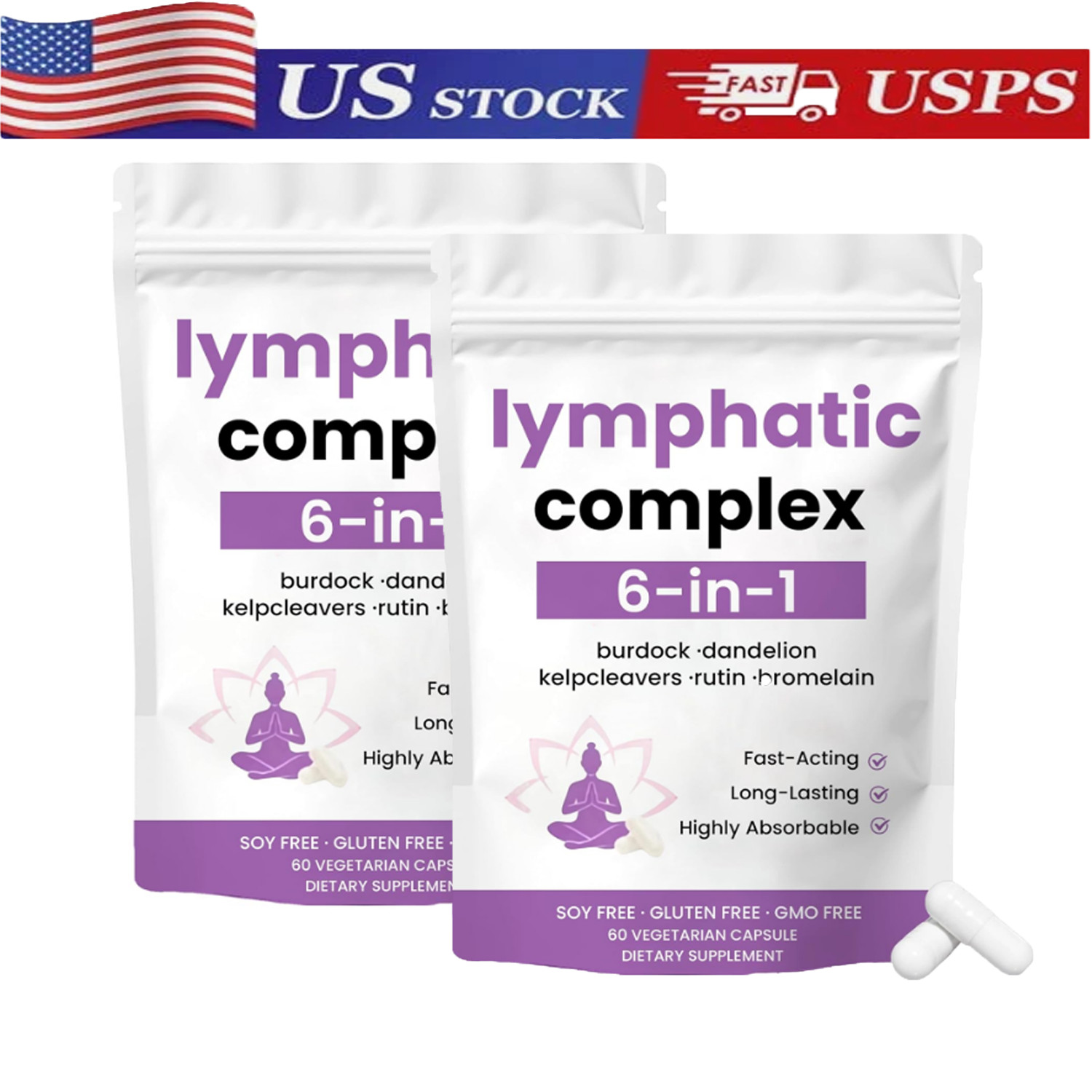 2x Lymphatic Complex 6 In 1 Capsules,Lymphatic Drainage Supplements,Non-GMO 2x Lymphatic Complex 6 In 1 Capsules,Lymphatic Drainage Supplements,Non-GMO