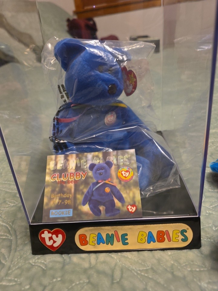 Rare 1998 Ty Beanie Babies Clubby Official Club Blue Bear Retired w/ case 