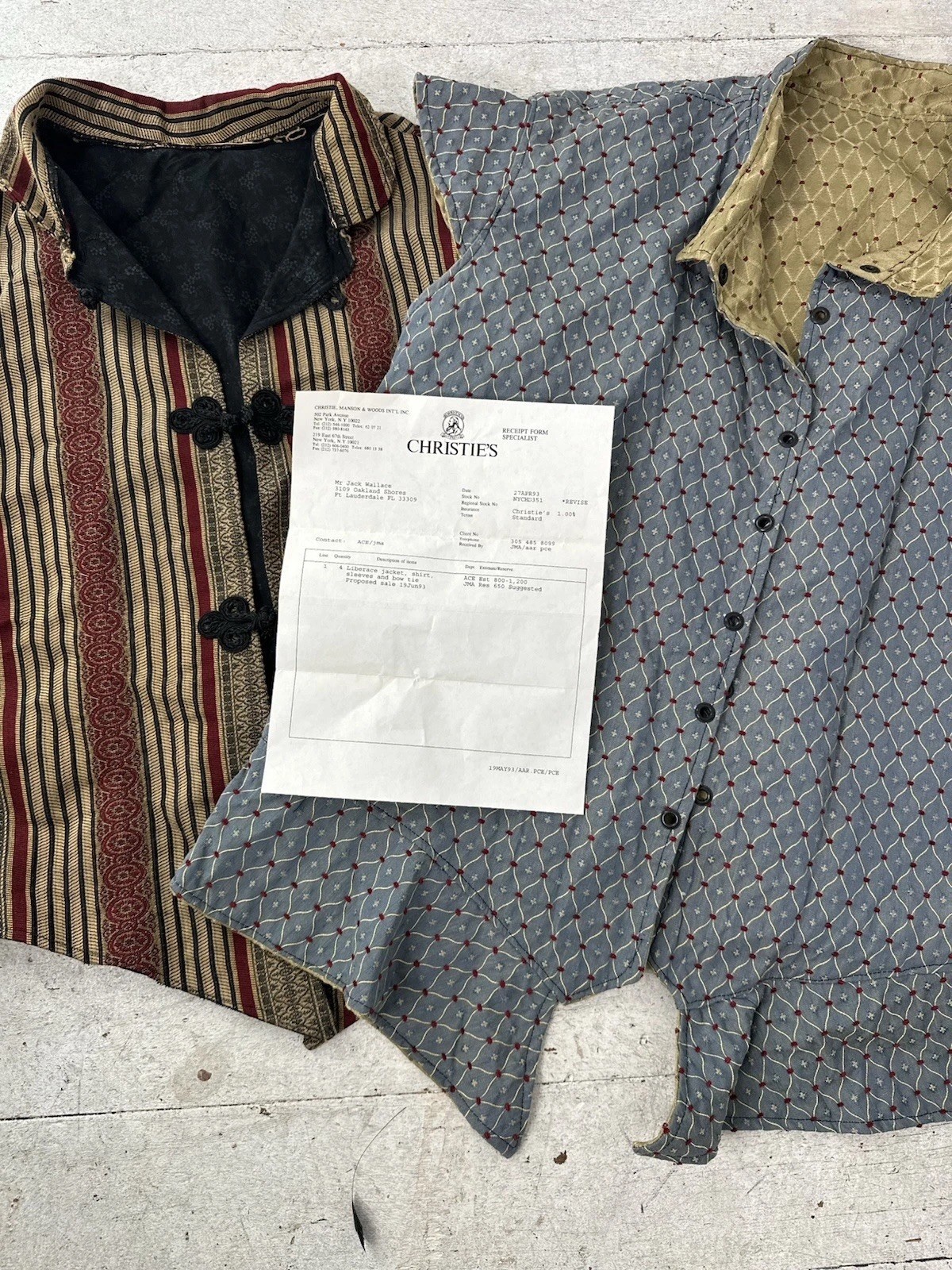 Authentic Vintage LIBERACE WORN Vests With Christie’s Papers Collectable