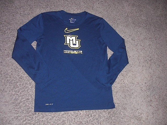 MARQUETTE WARRIORS blue Nike Dri Fit athletic long sleeve shirt men's Large