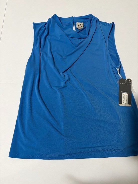 NWT Worthington Blue Cowl Neck Sleeveless Blouse Top PM Petite Medium