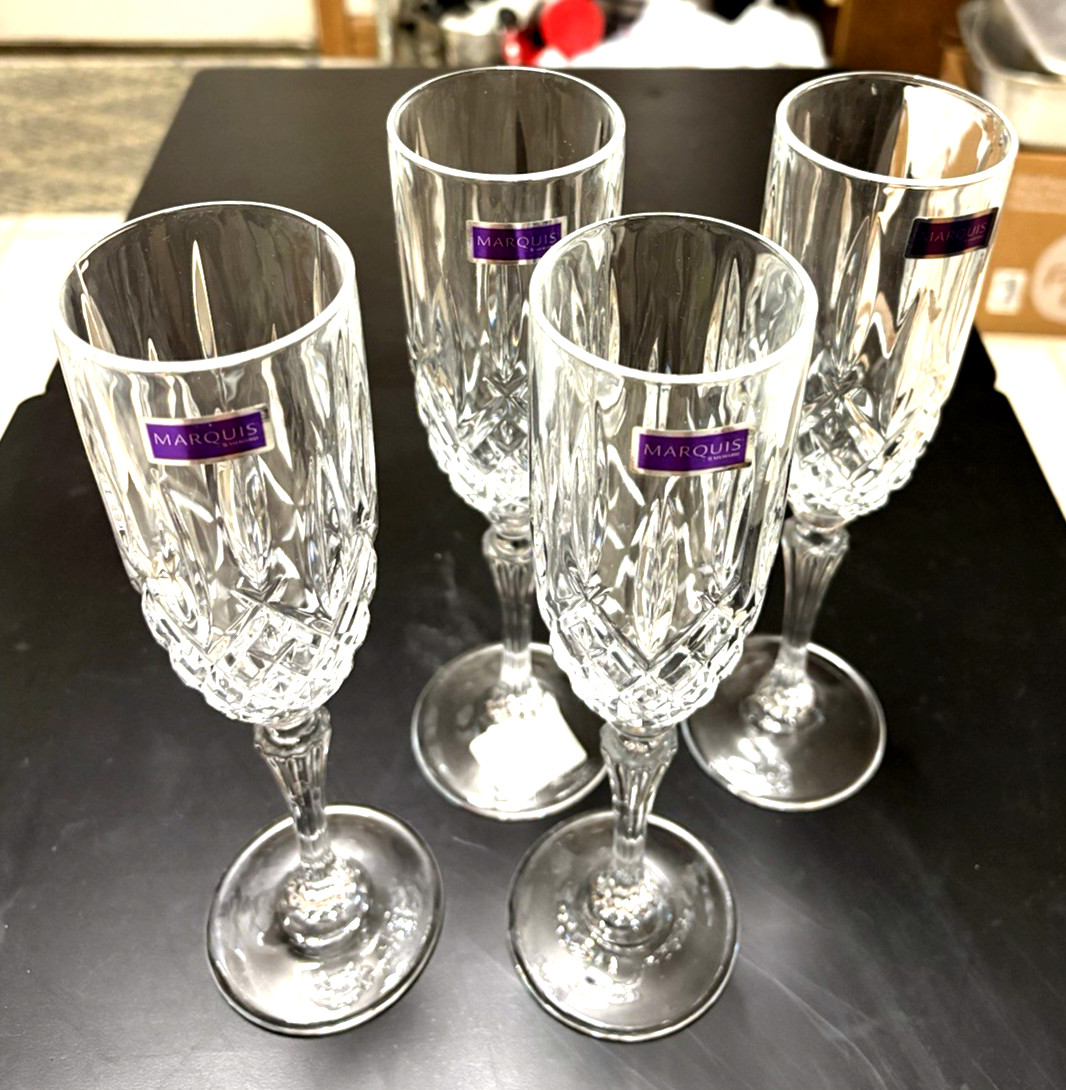 Set of 4 Marquis by Waterford Markham Pattern 9.75” T Champagne Flutes NIB