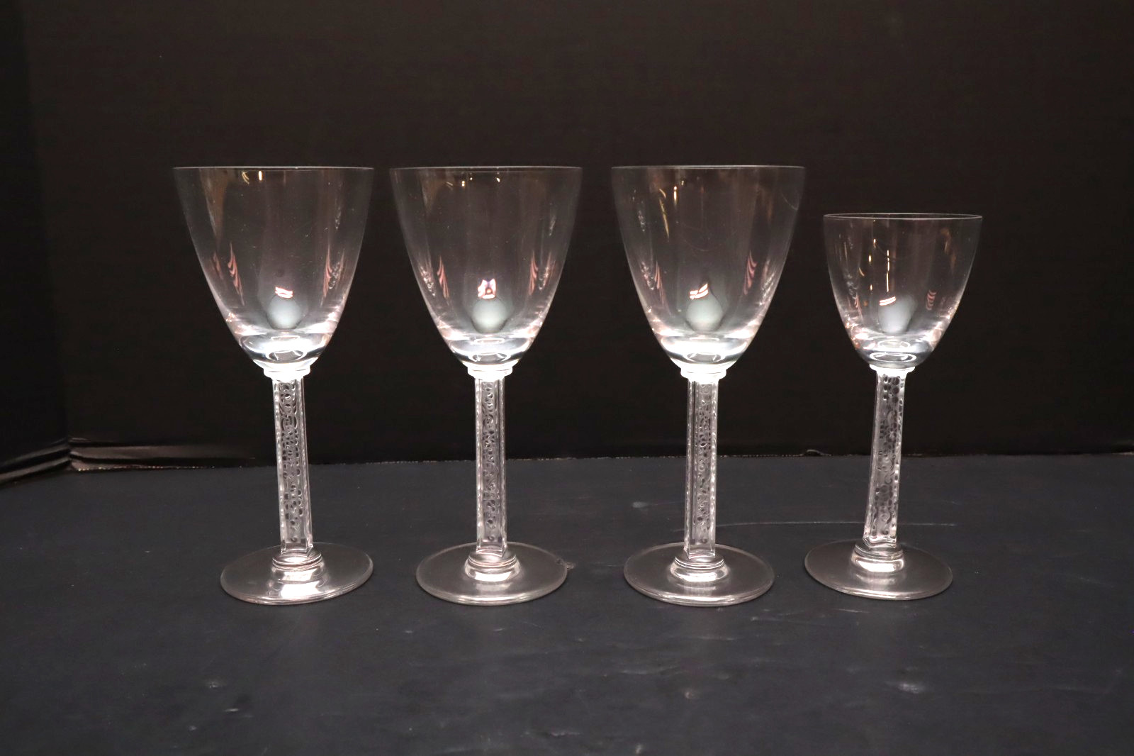 SET 4 LALIQUE Crystal Glasses PHALSBOURG ART DECO Wine Bordeaux / Sherry