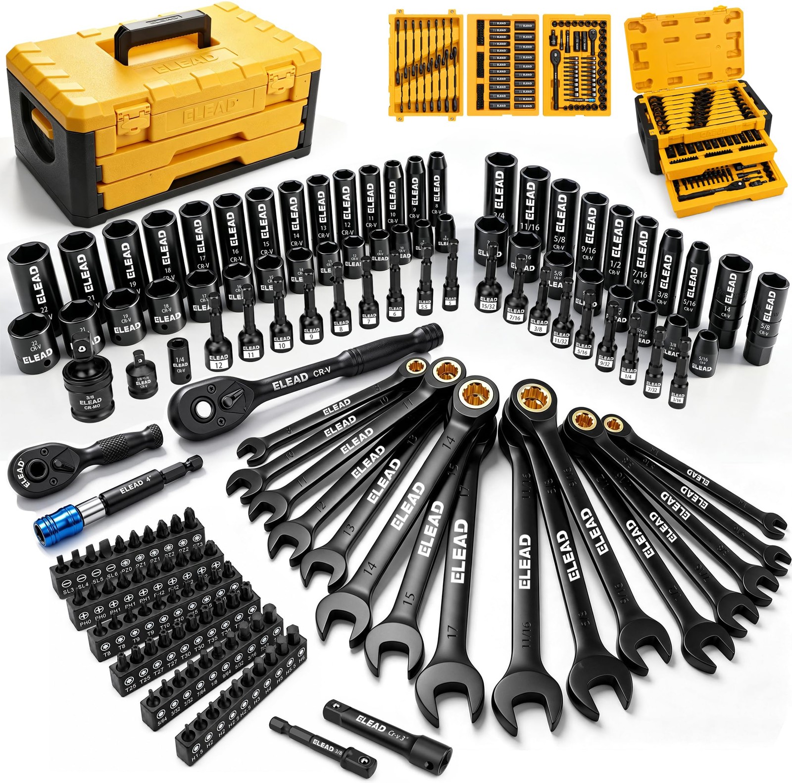 ELEAD 148-Piece Mechanics Tool Set, 148pcs Set Yellow ELEAD 148-Piece Mechanics Tool Set, 148pcs Set Yellow