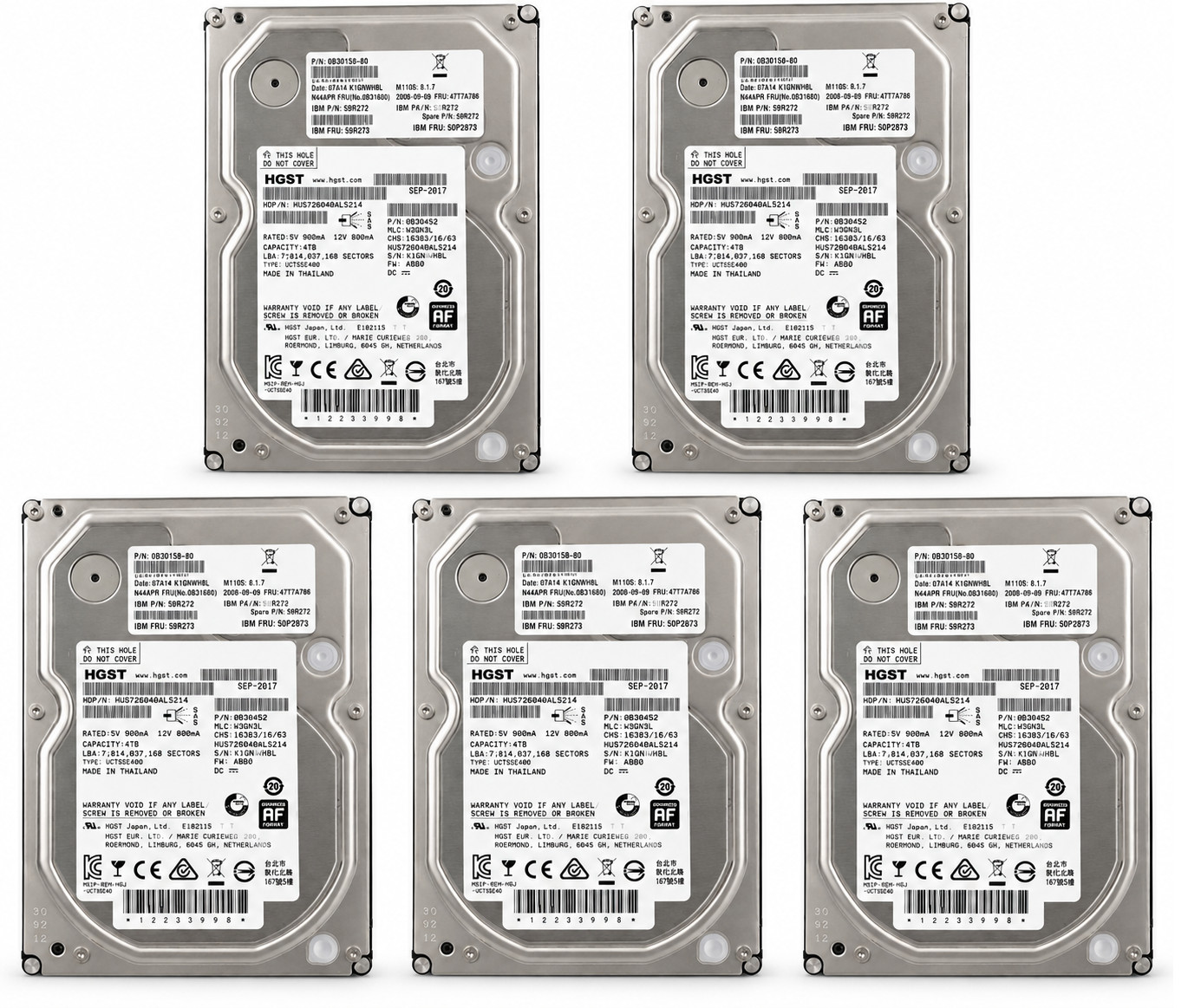 5x HGST Ultrastar 4TB SAS 12Gb/s 7200RPM 3.5